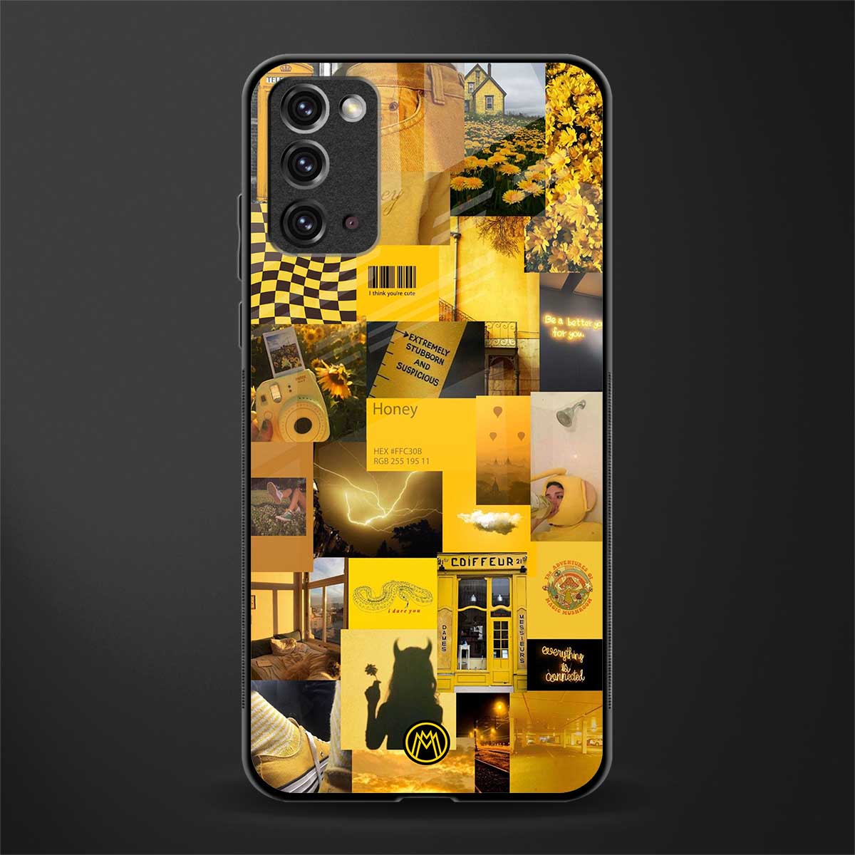 black yellow aesthetic collage glass case for samsung galaxy note 20 image