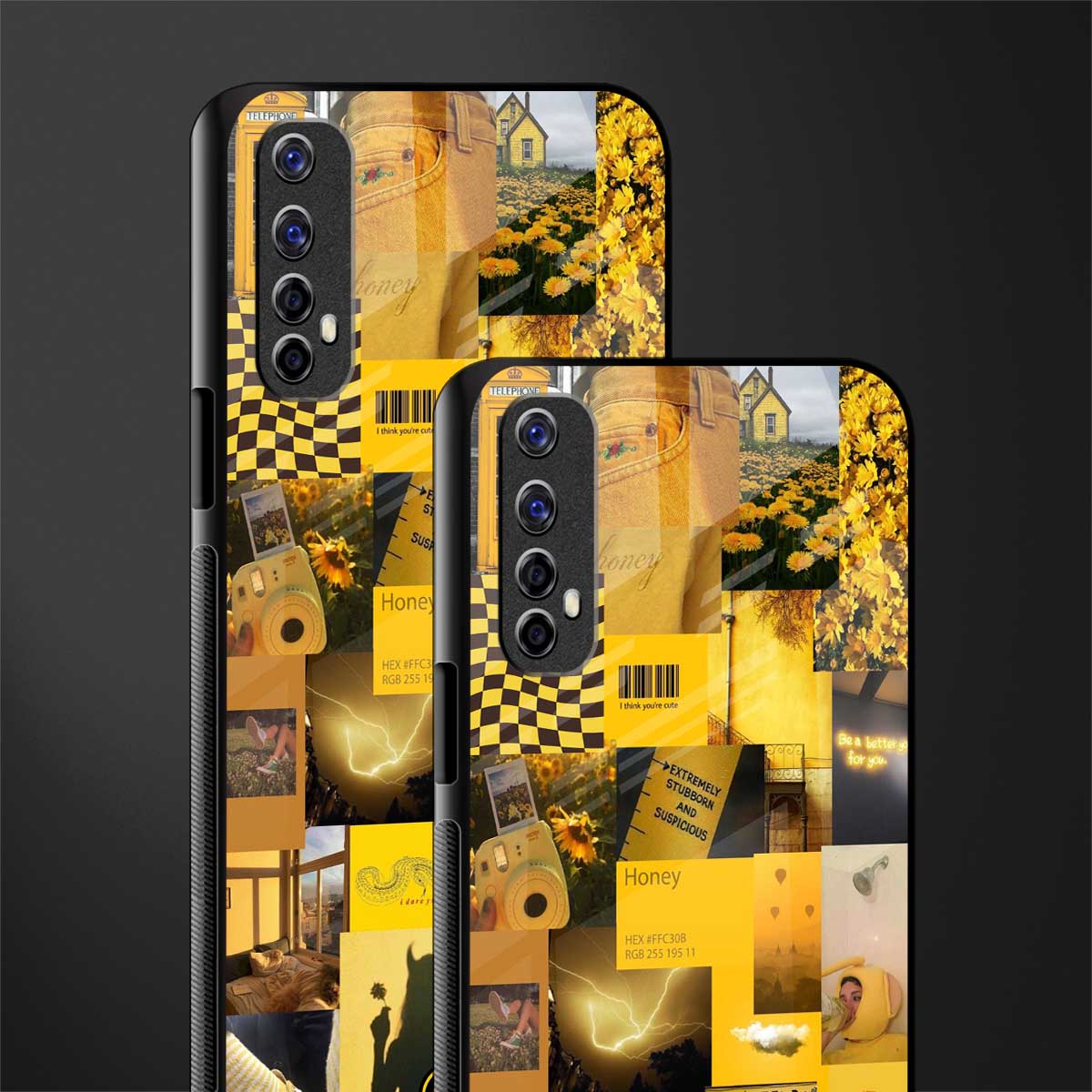 black yellow aesthetic collage glass case for realme 7 image-2