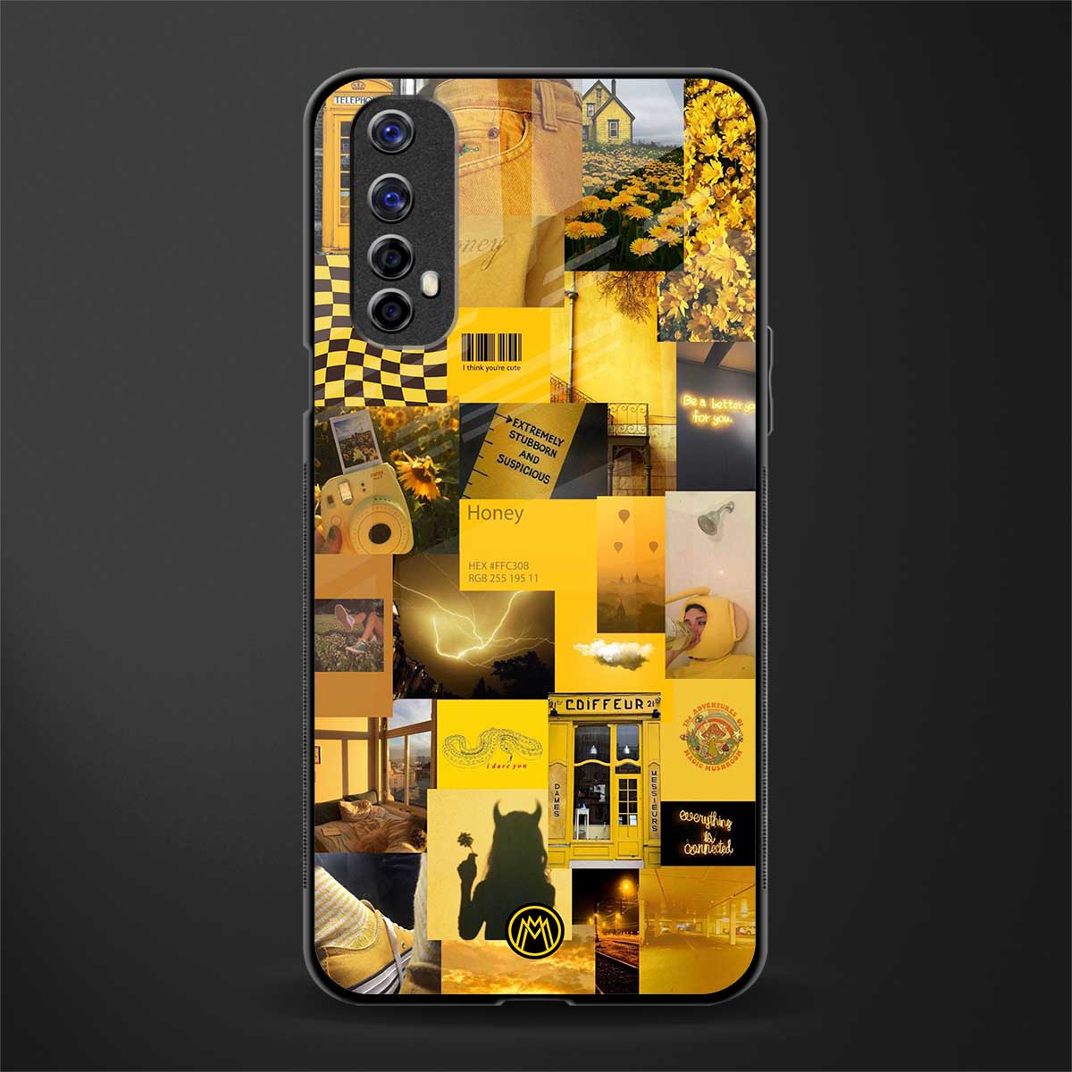 black yellow aesthetic collage glass case for realme 7 image
