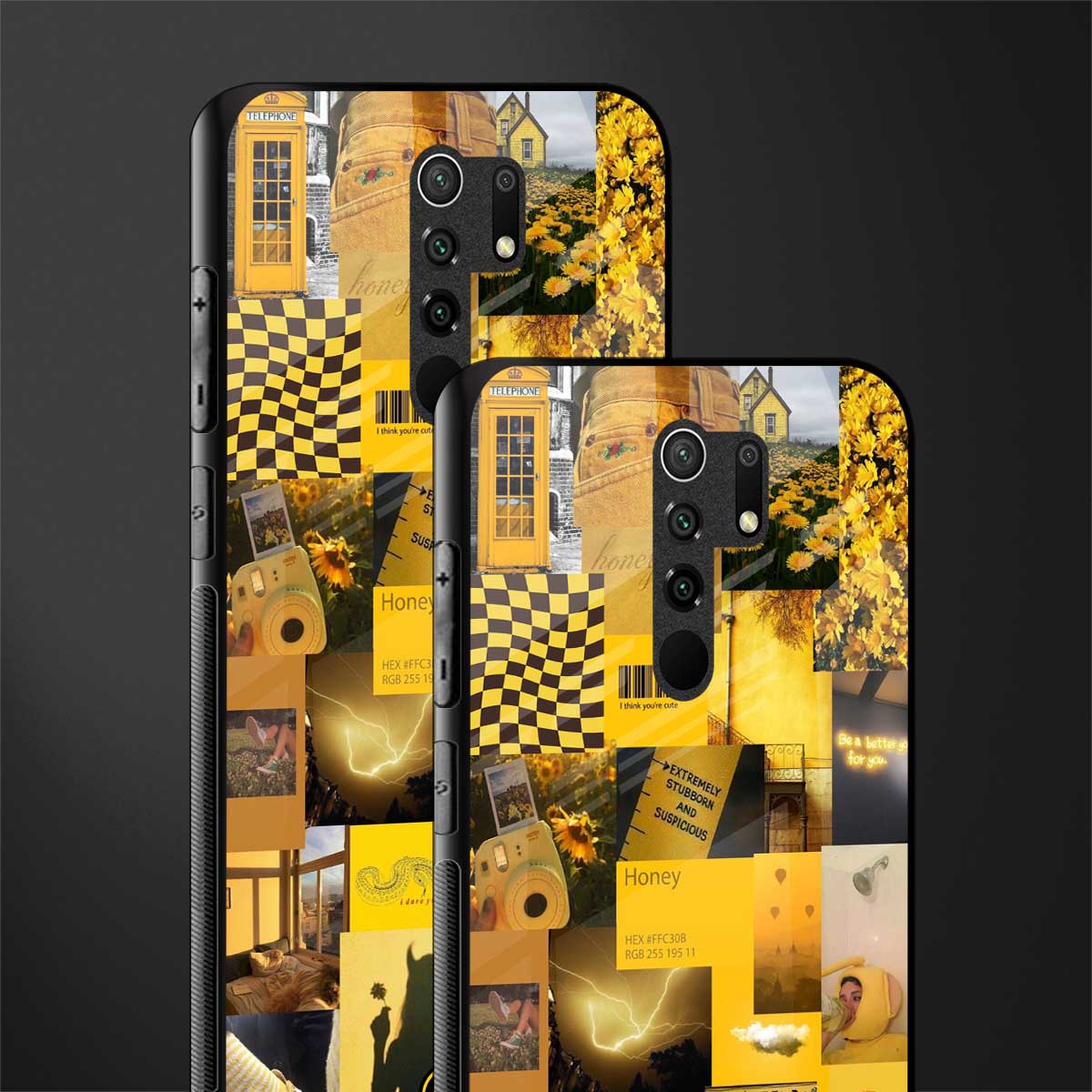 black yellow aesthetic collage glass case for poco m2 image-2
