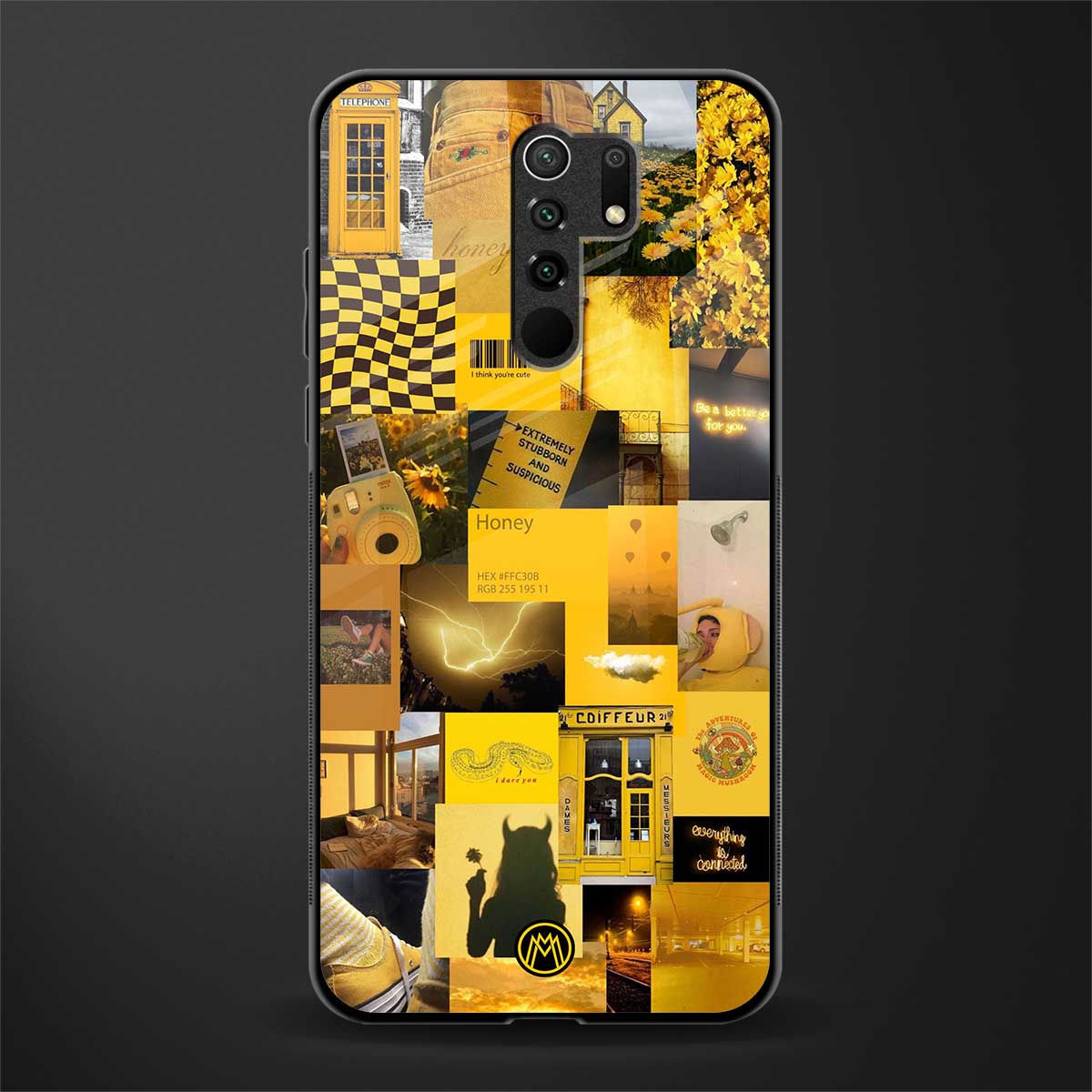 black yellow aesthetic collage glass case for redmi 9 prime image