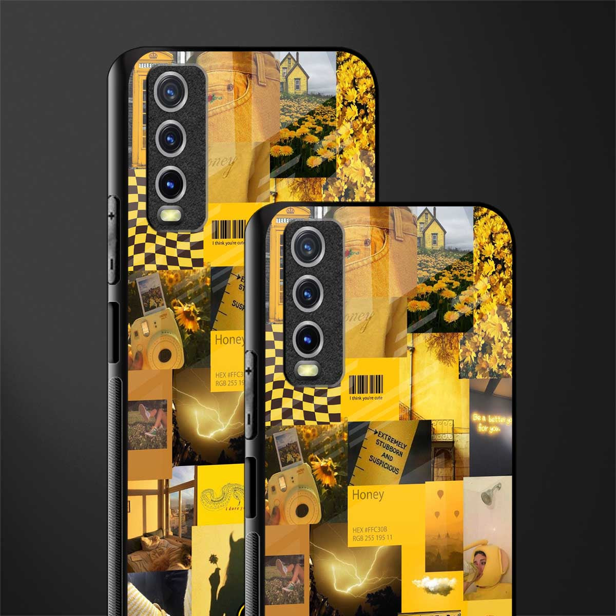 black yellow aesthetic collage glass case for vivo y12g image-2