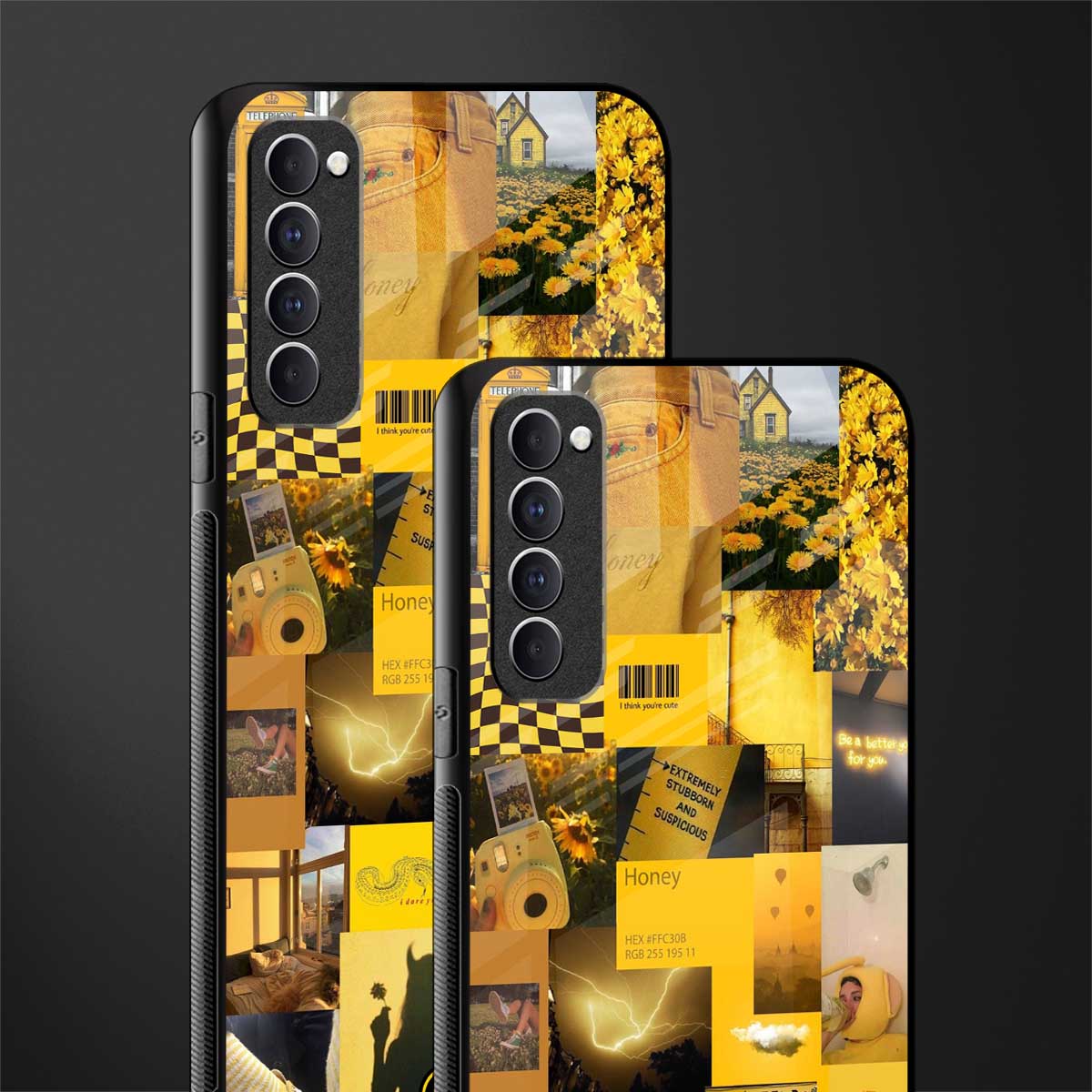 black yellow aesthetic collage glass case for oppo reno 4 pro image-2