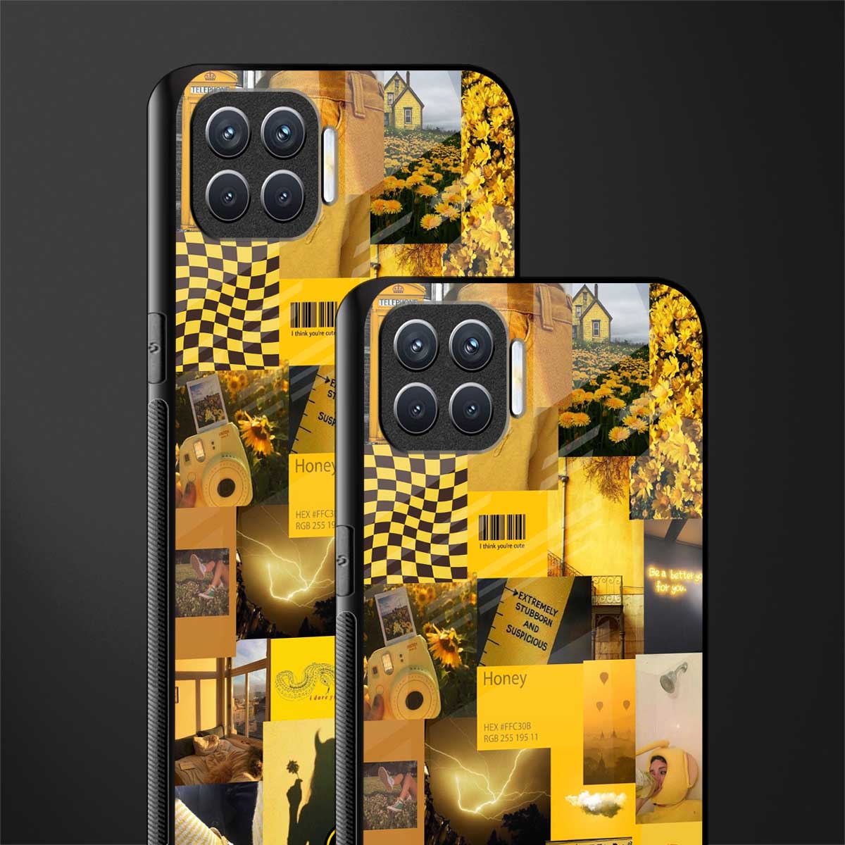 black yellow aesthetic collage glass case for oppo f17 image-2