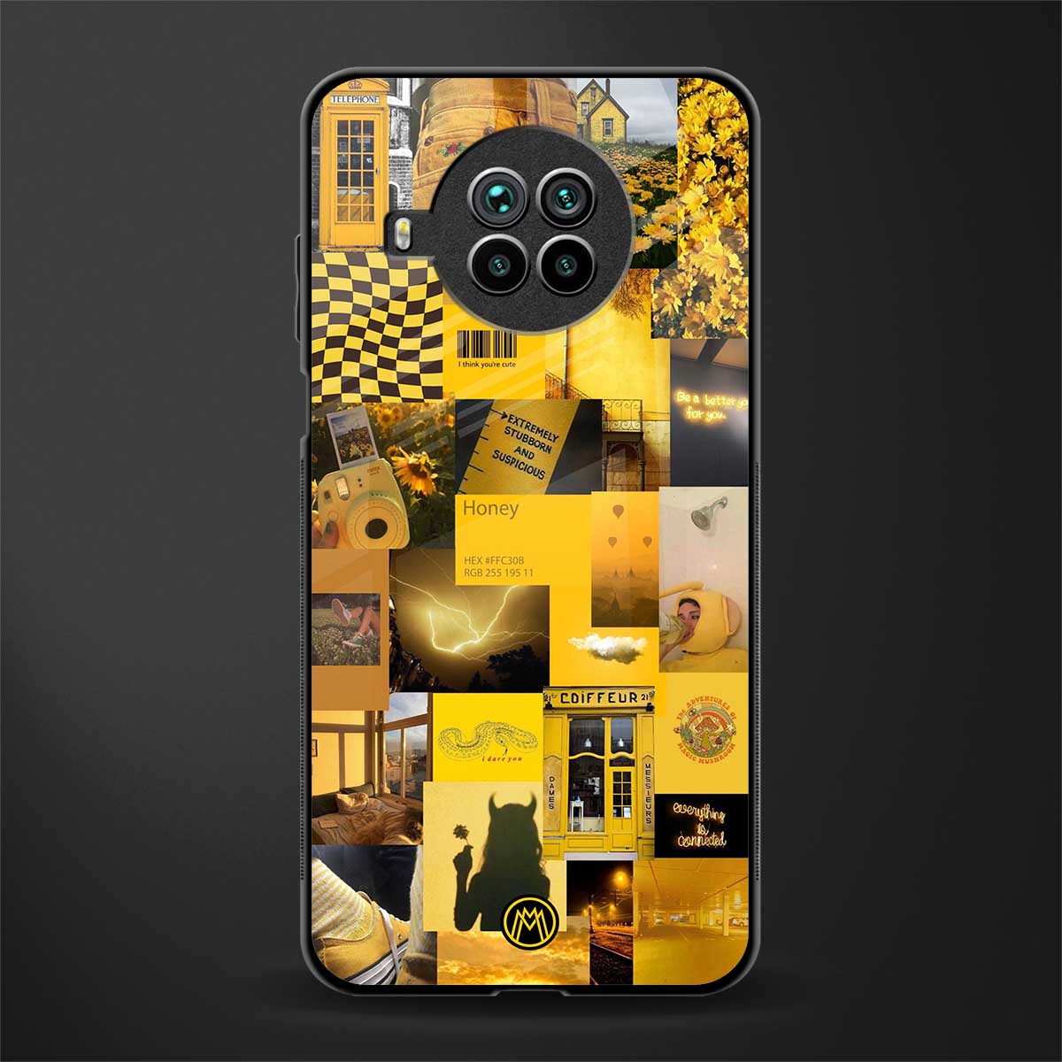 black yellow aesthetic collage glass case for mi 10i image