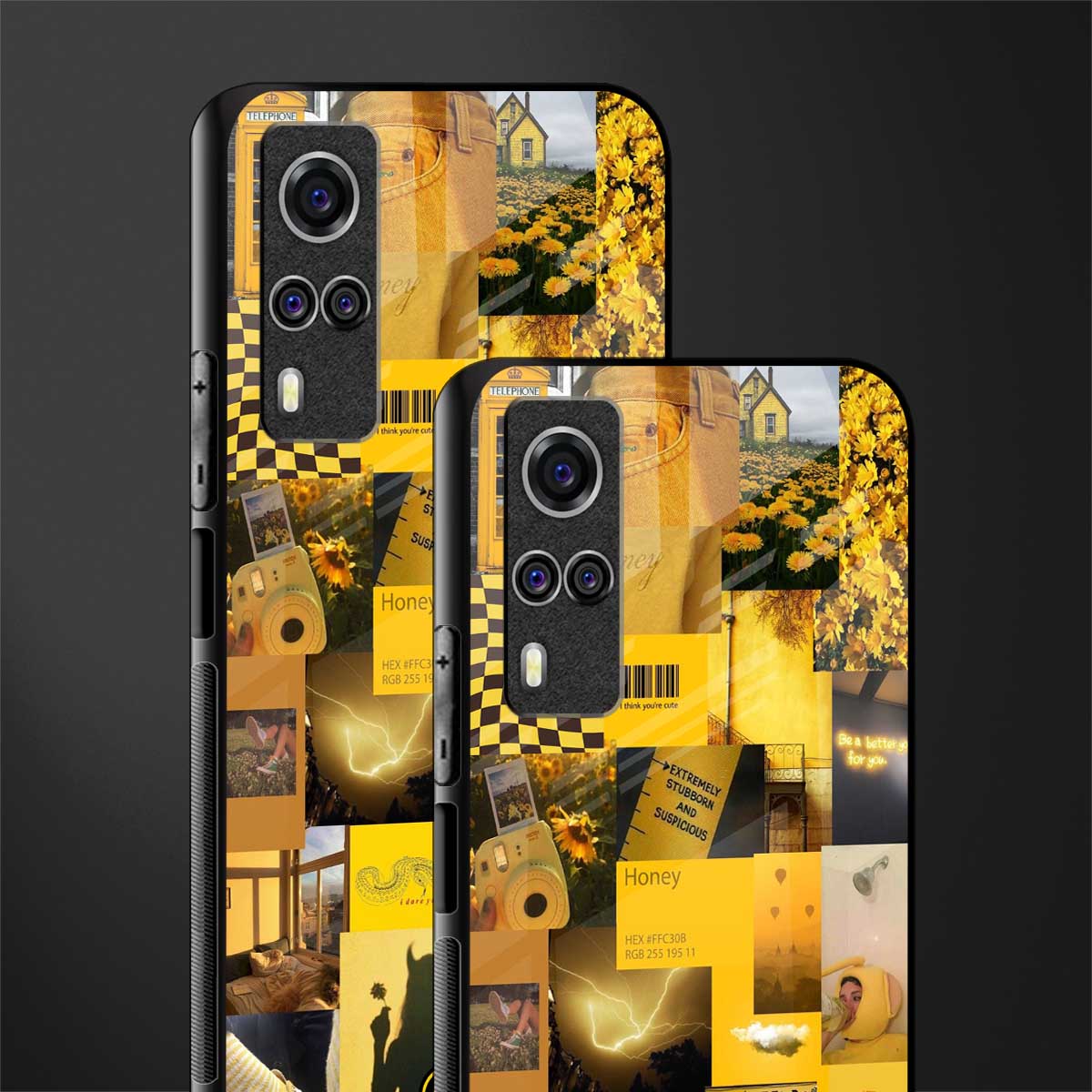 black yellow aesthetic collage glass case for vivo y51 image-2