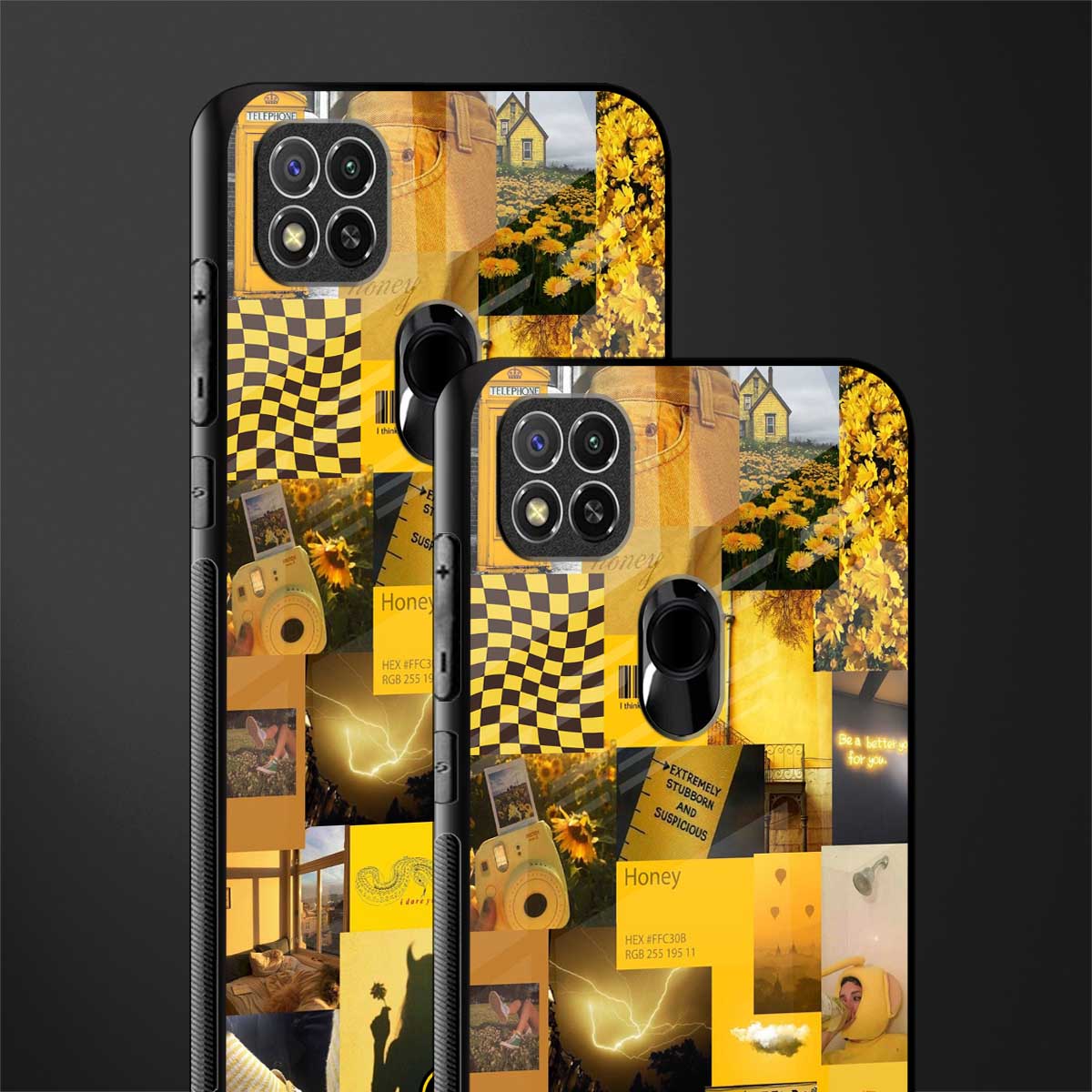black yellow aesthetic collage glass case for redmi 9c image-2