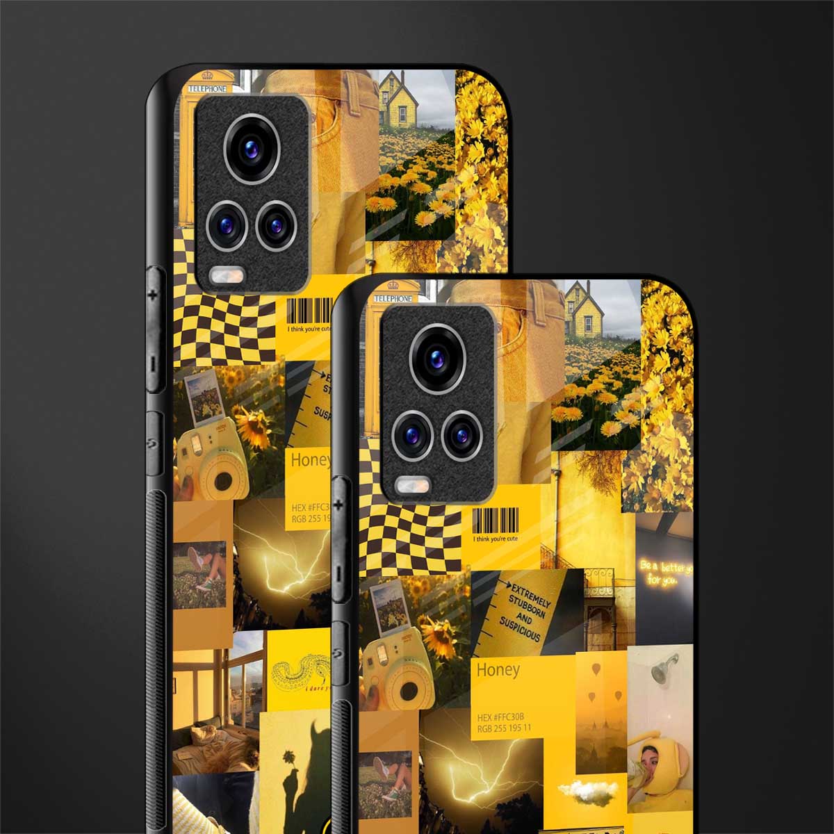 black yellow aesthetic collage glass case for vivo v20 pro image-2