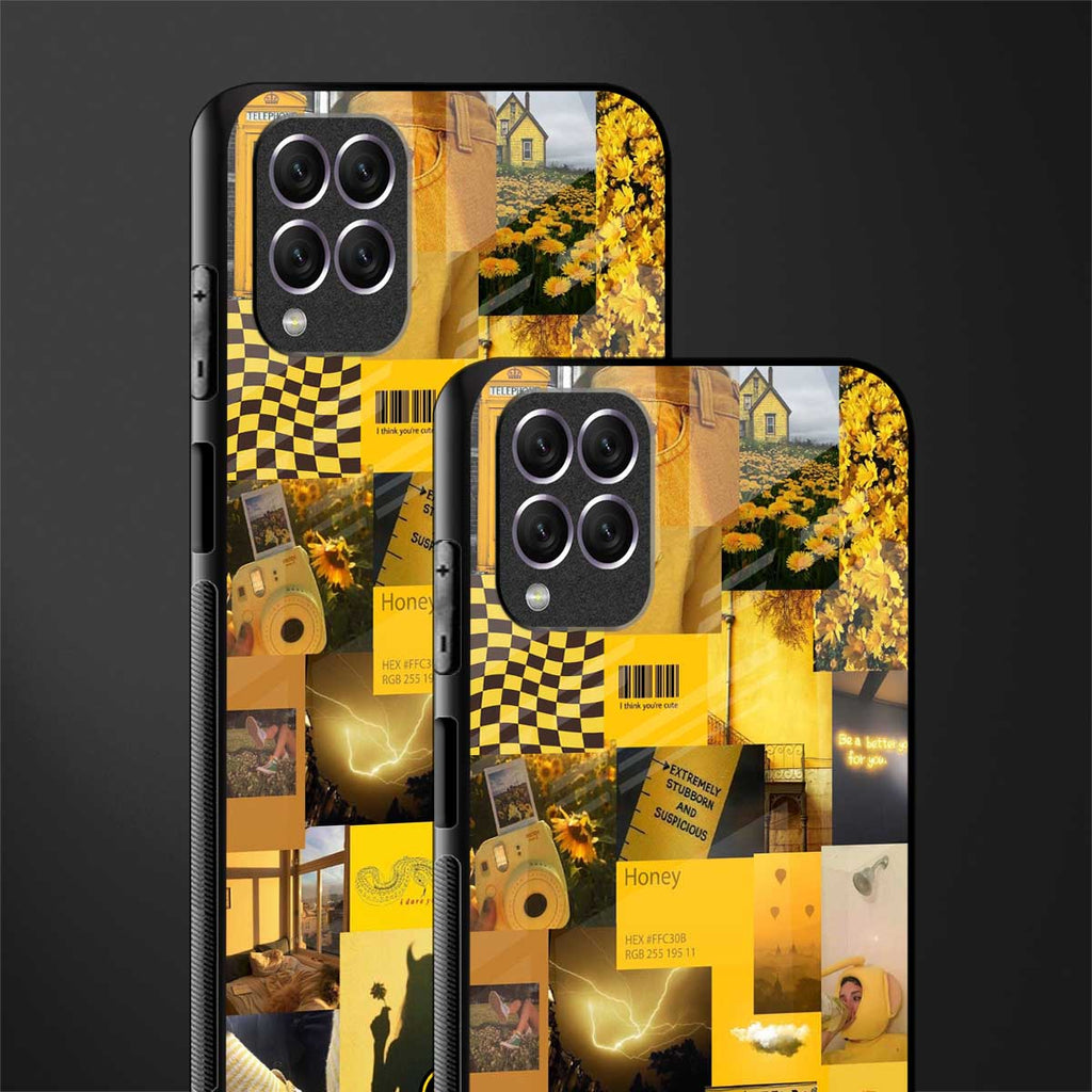 black yellow aesthetic collage glass case for samsung galaxy f62 image-2