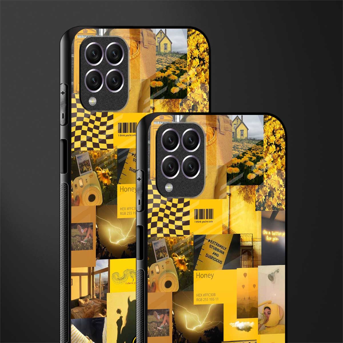 black yellow aesthetic collage glass case for samsung galaxy f62 image-2