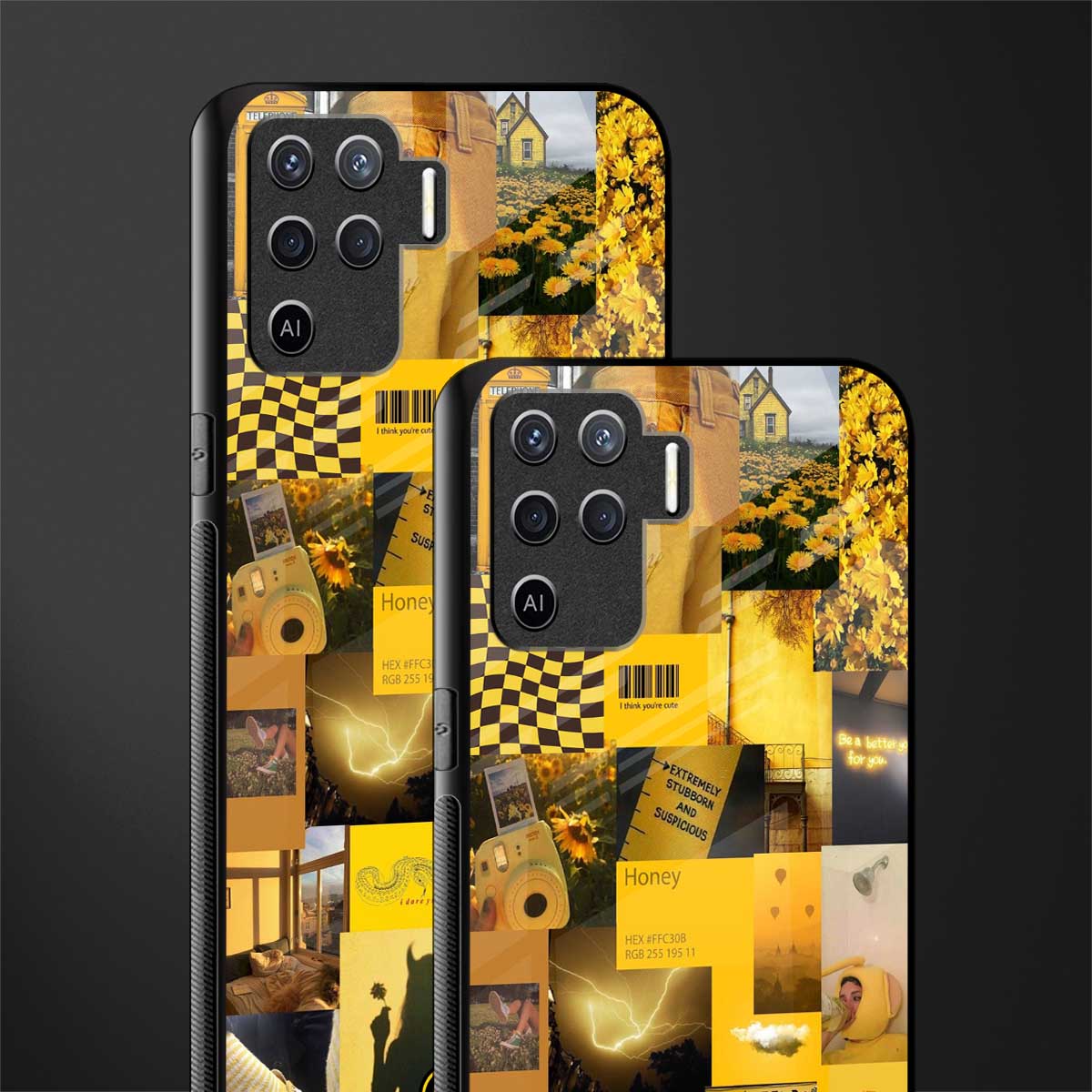 black yellow aesthetic collage glass case for oppo f19 pro image-2