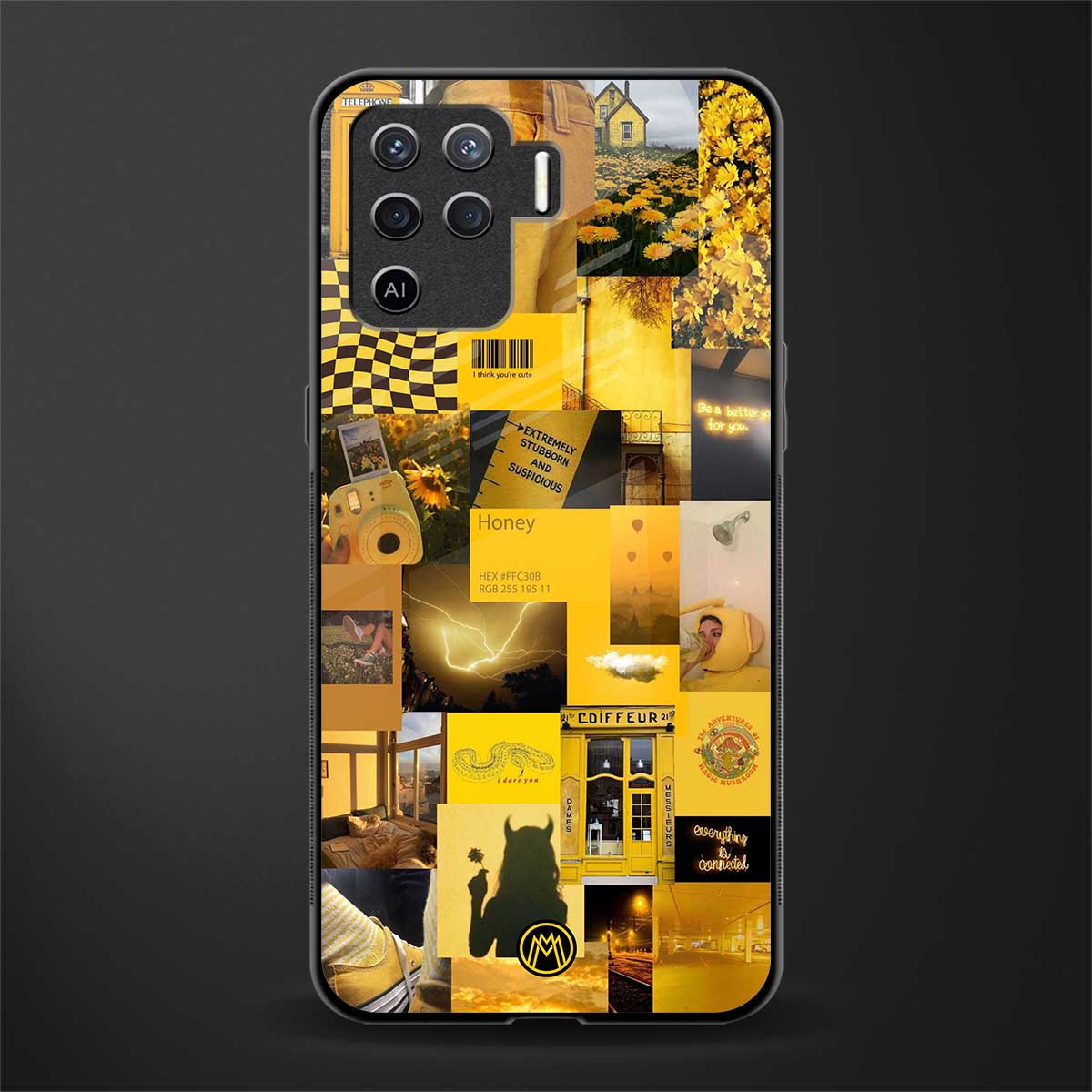 black yellow aesthetic collage glass case for oppo f19 pro image