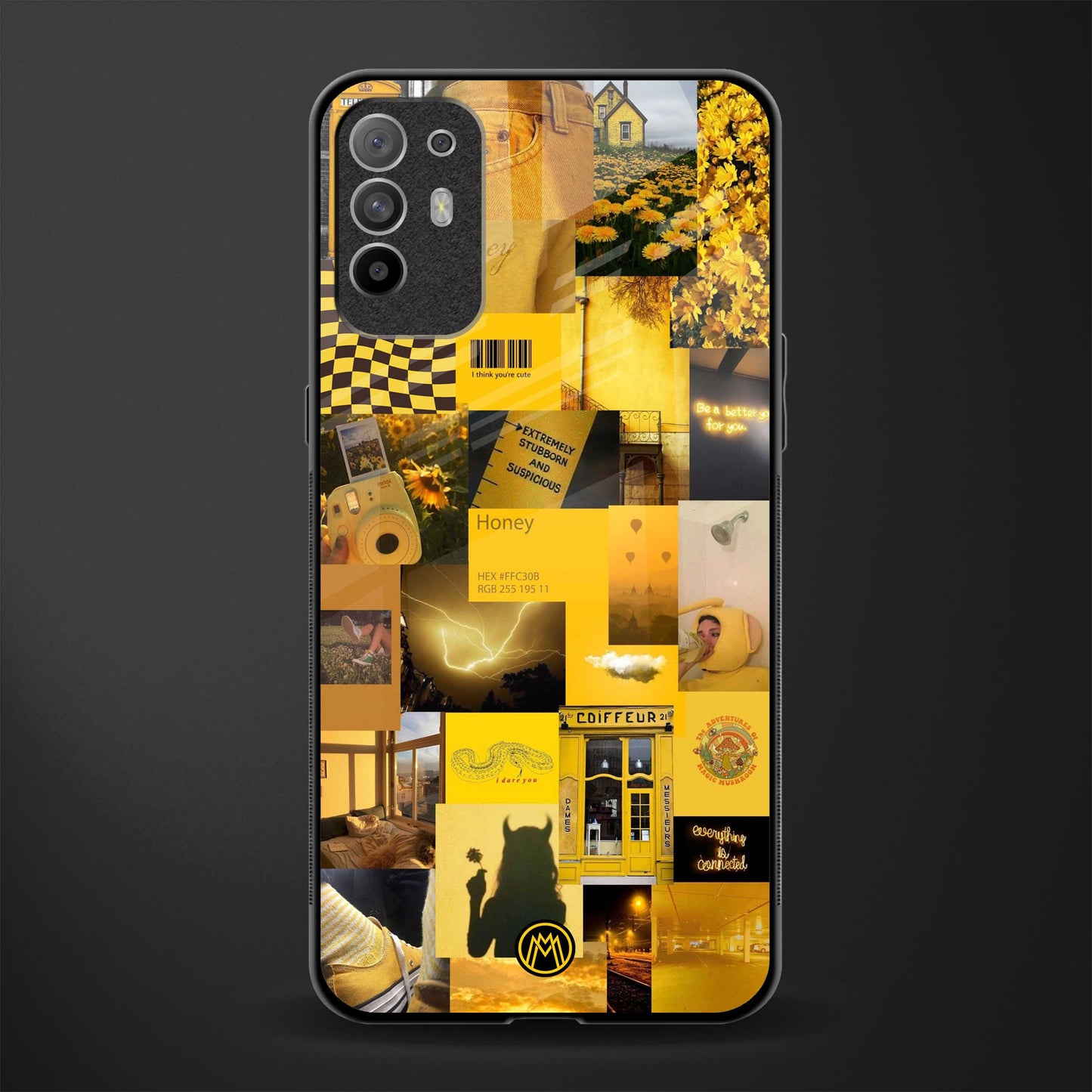 black yellow aesthetic collage glass case for oppo f19 pro plus image