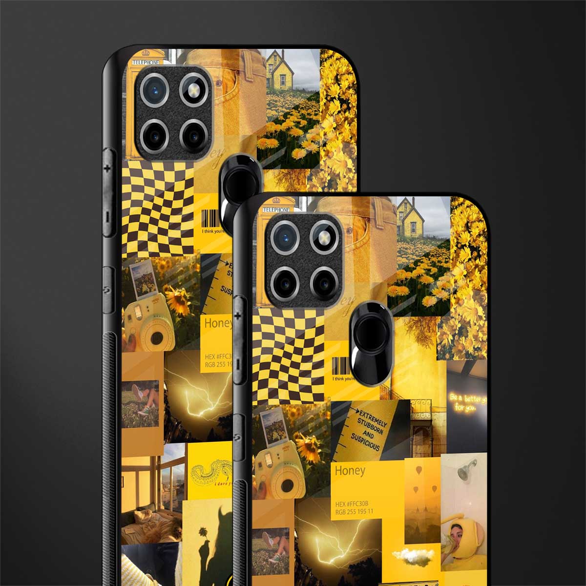 black yellow aesthetic collage glass case for realme c21 image-2