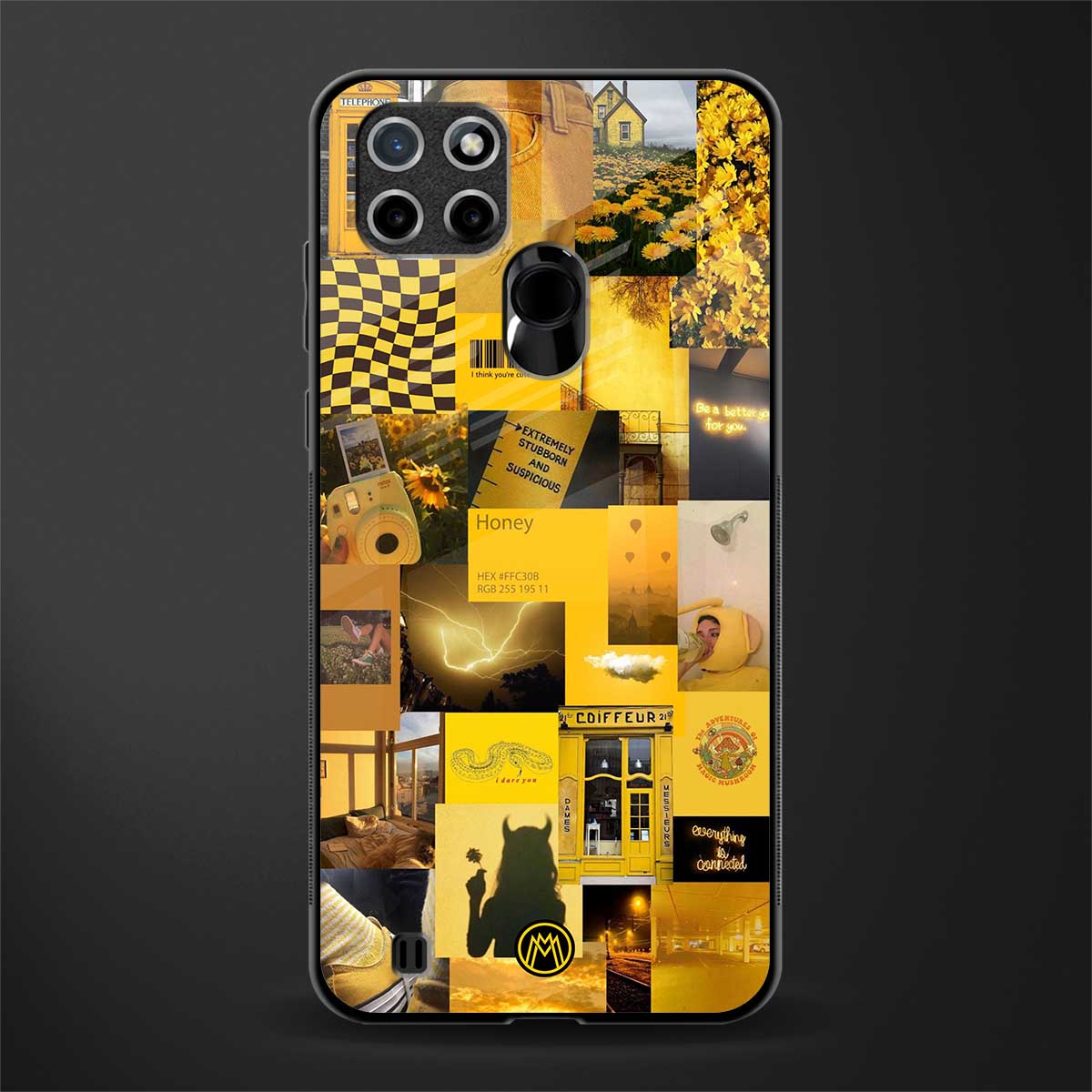 black yellow aesthetic collage glass case for realme c21 image