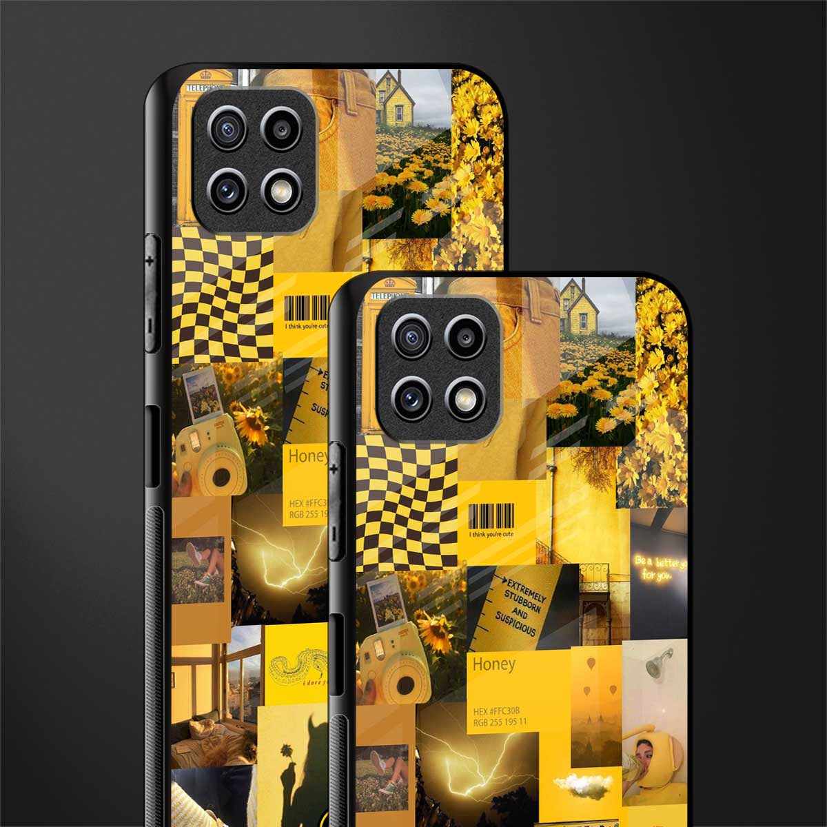 black yellow aesthetic collage glass case for samsung galaxy a22 5g image-2