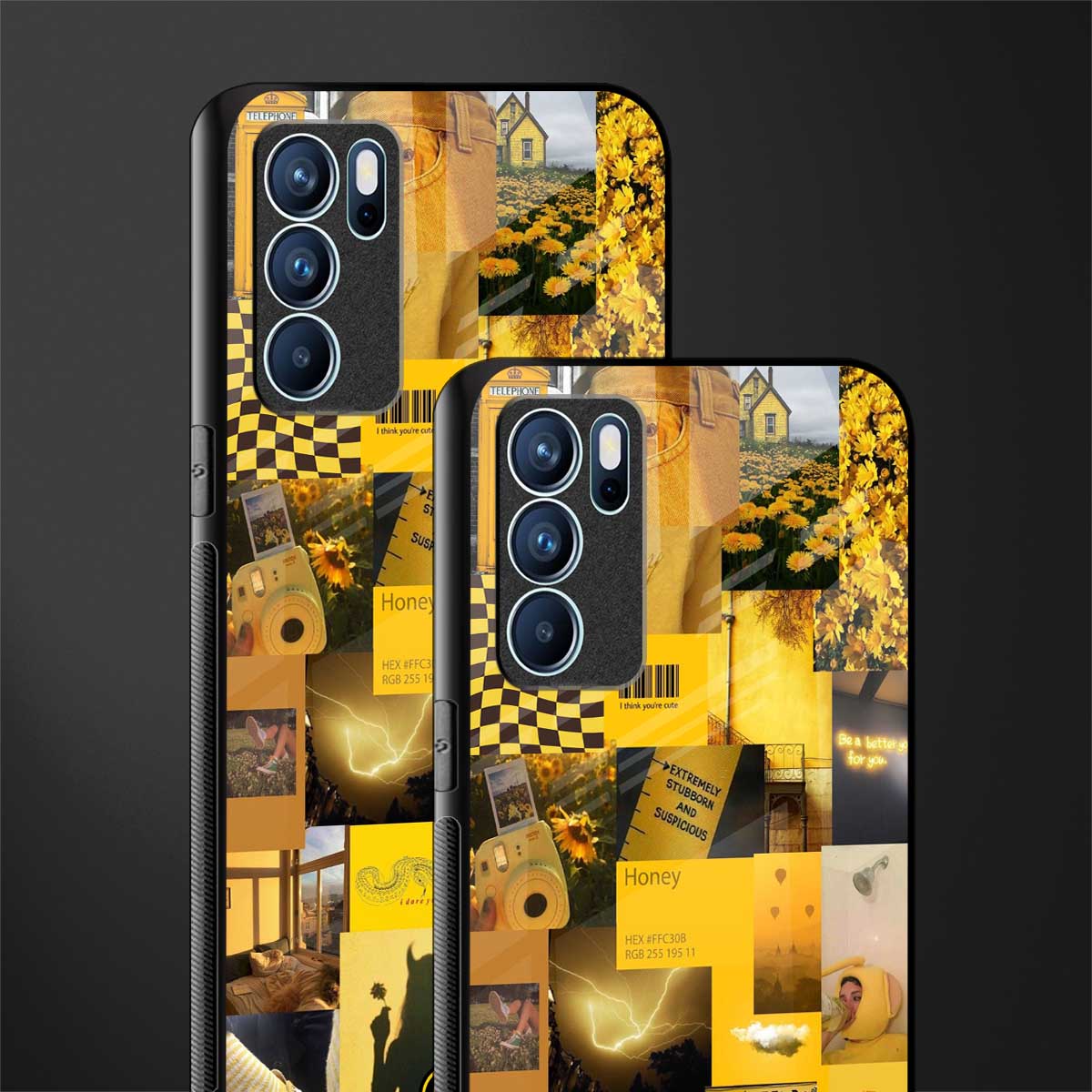 black yellow aesthetic collage glass case for oppo reno6 pro 5g image-2
