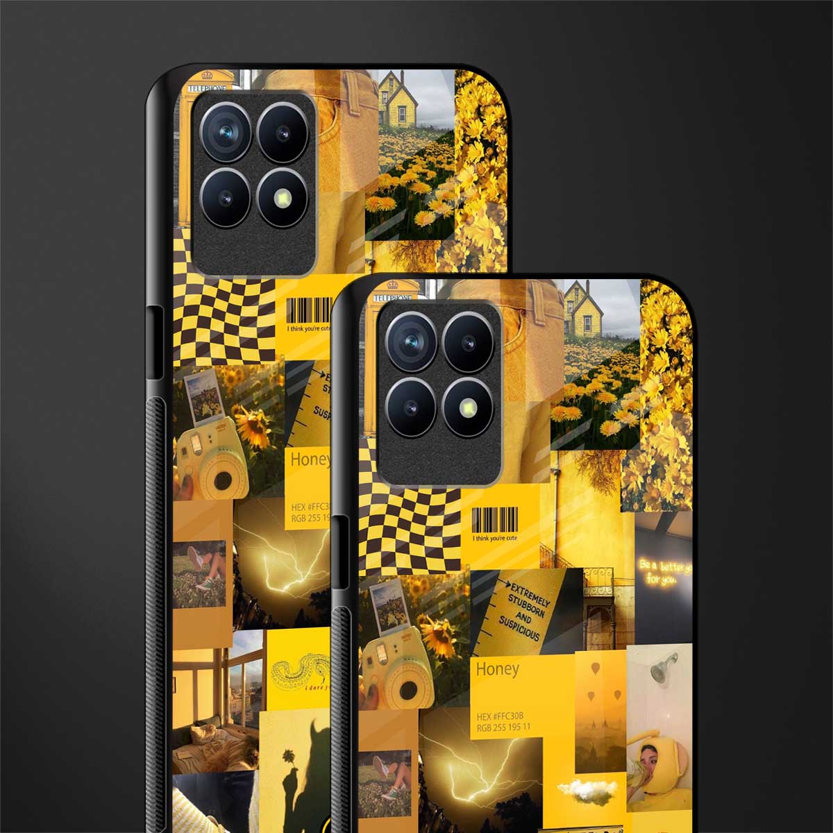 black yellow aesthetic collage glass case for realme 8i image-2