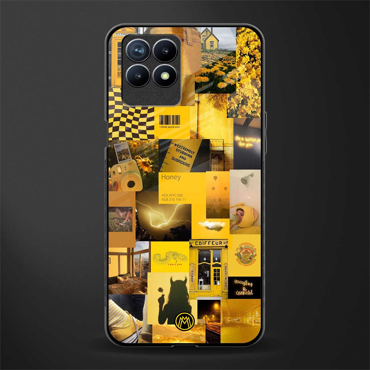 black yellow aesthetic collage glass case for realme narzo 50 image