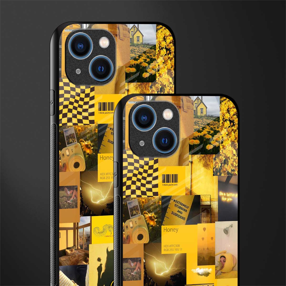 black yellow aesthetic collage glass case for iphone 13 image-2