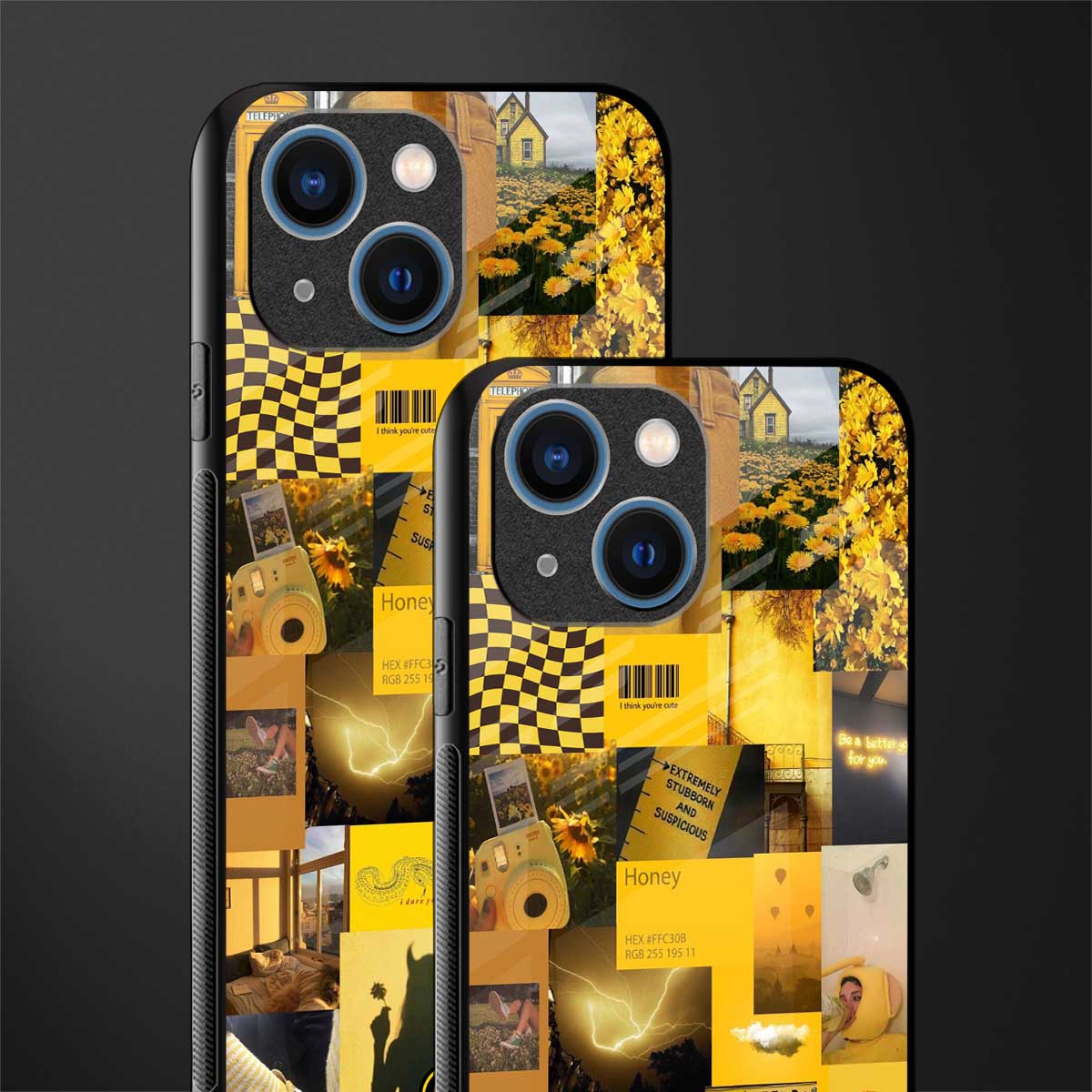 black yellow aesthetic collage glass case for iphone 13 mini image-2