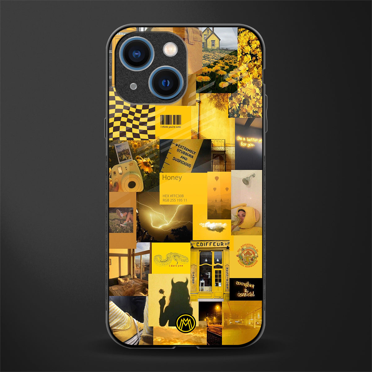 black yellow aesthetic collage glass case for iphone 13 mini image
