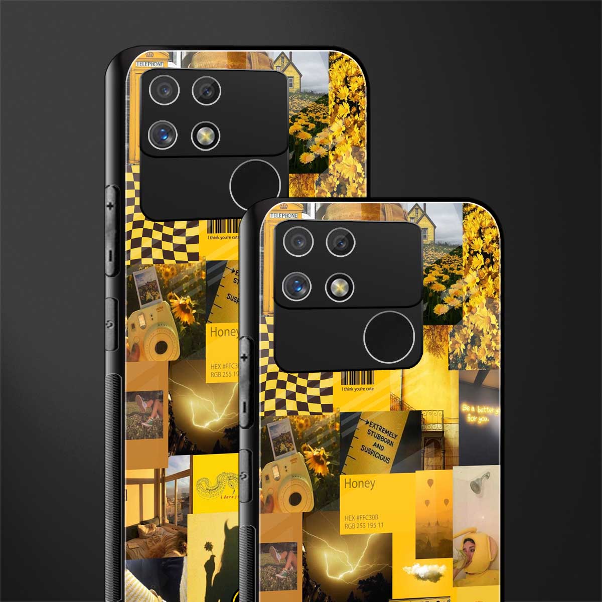 black yellow aesthetic collage back phone cover | glass case for realme narzo 50a