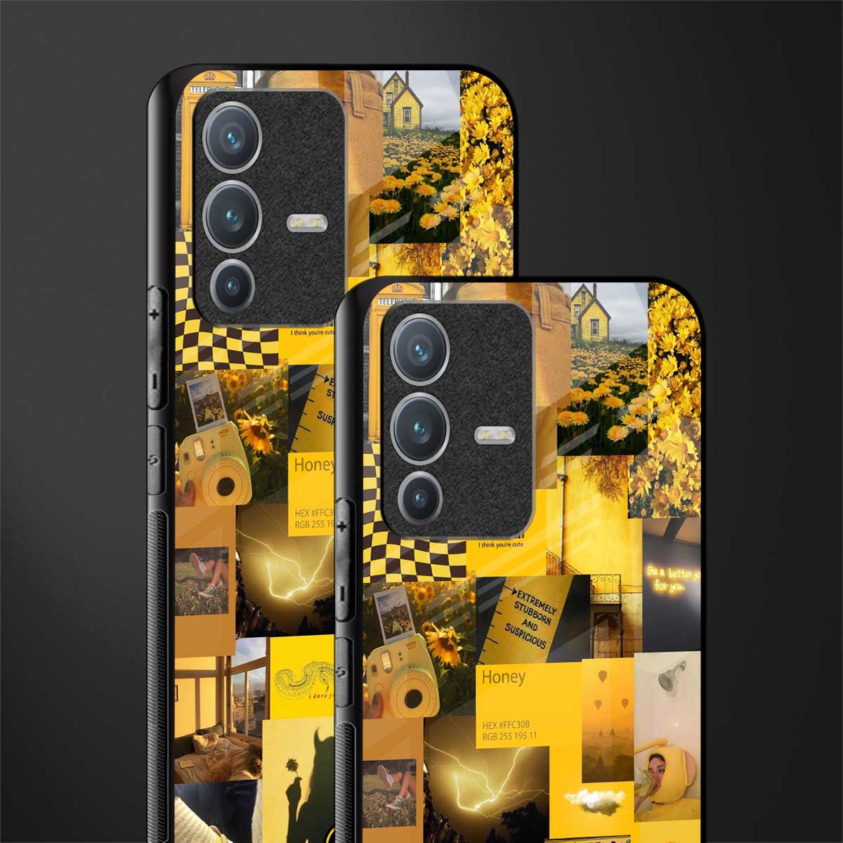 black yellow aesthetic collage glass case for vivo v23 pro 5g image-2
