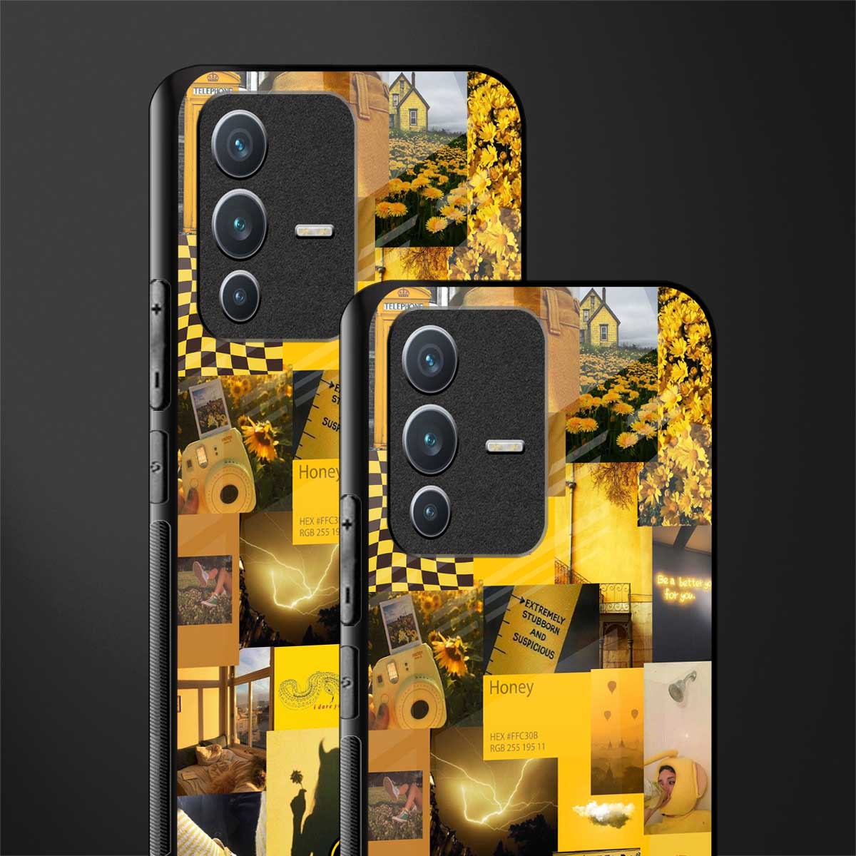 black yellow aesthetic collage glass case for vivo v23 5g image-2