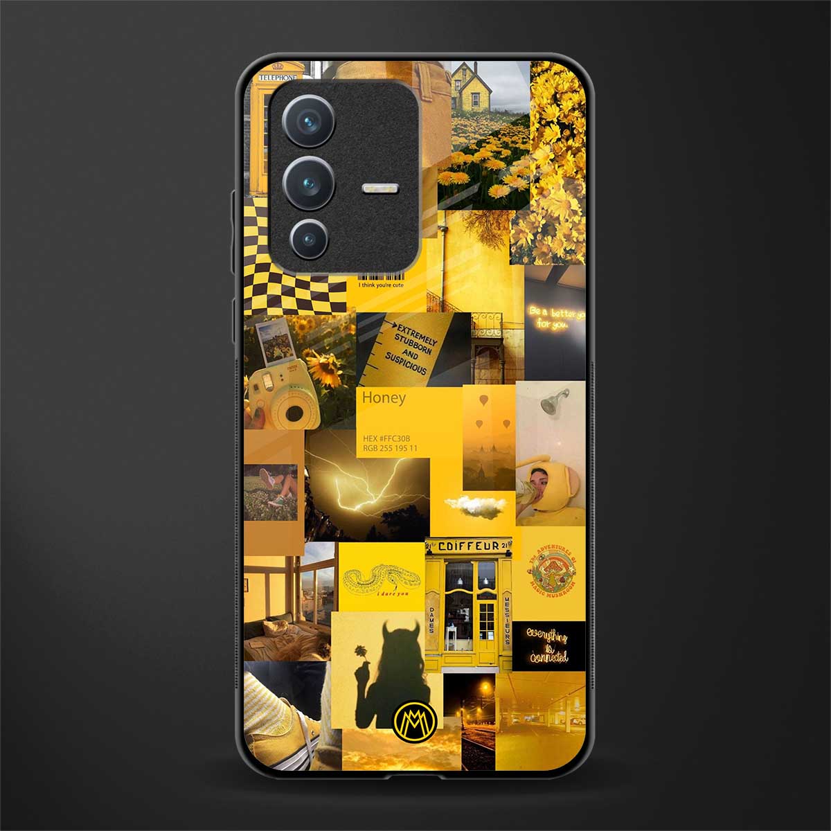 black yellow aesthetic collage glass case for vivo v23 5g image