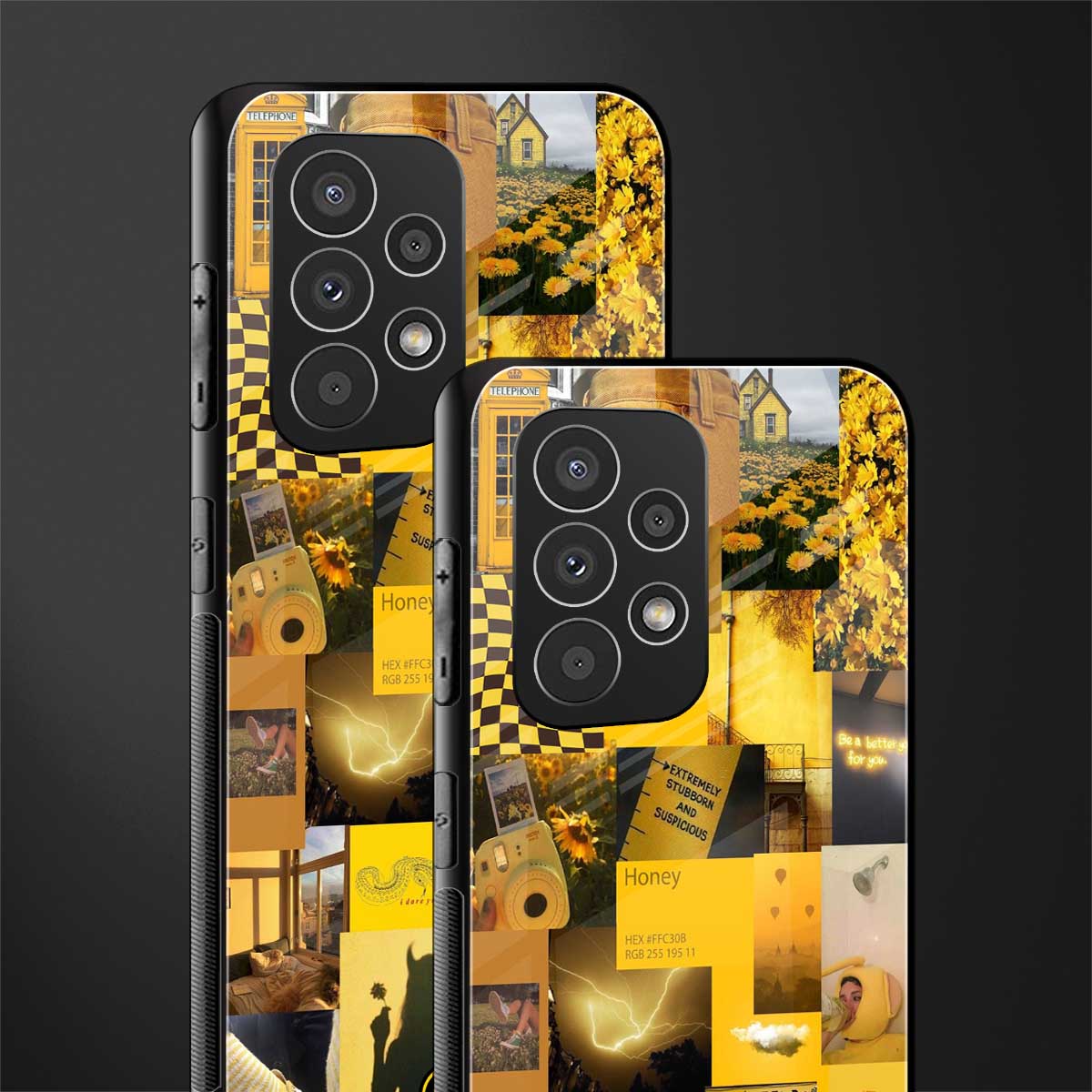 black yellow aesthetic collage back phone cover | glass case for samsung galaxy a73 5g