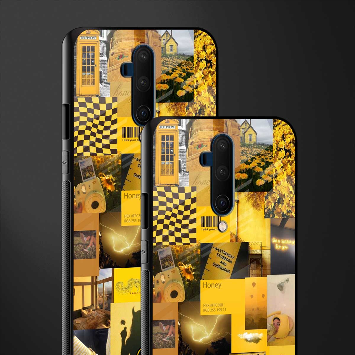black yellow aesthetic collage glass case for oneplus 7t pro image-2