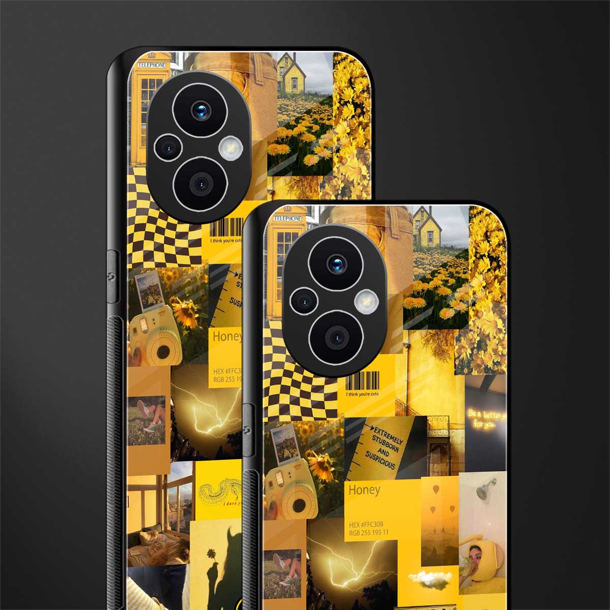 black yellow aesthetic collage back phone cover | glass case for oppo f21 pro 5g