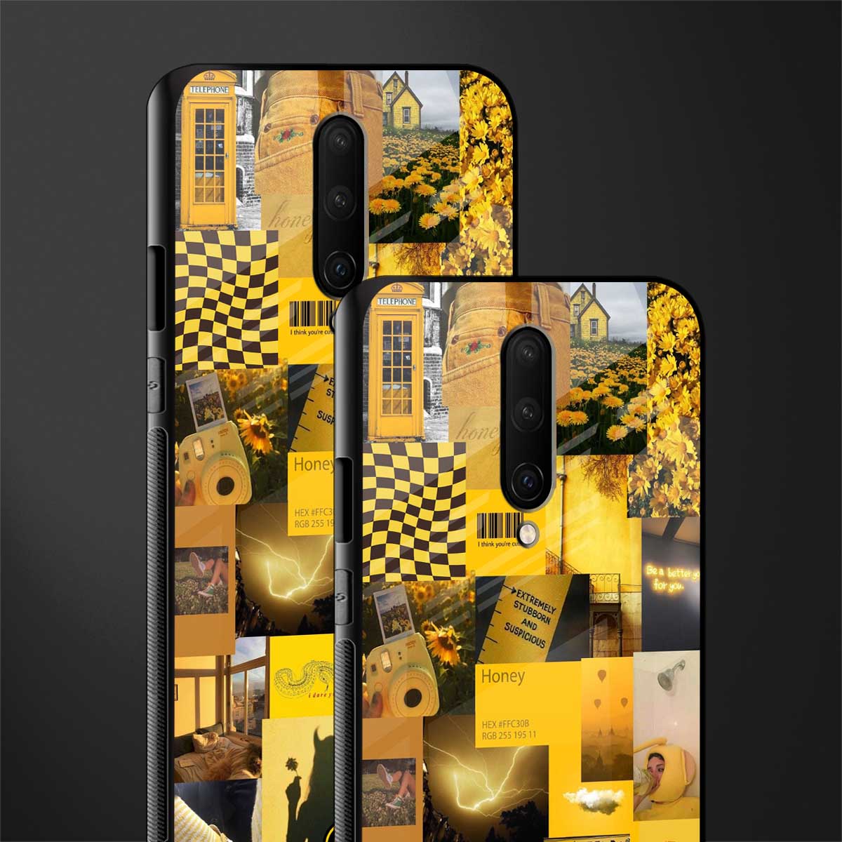 black yellow aesthetic collage glass case for oneplus 7 pro image-2