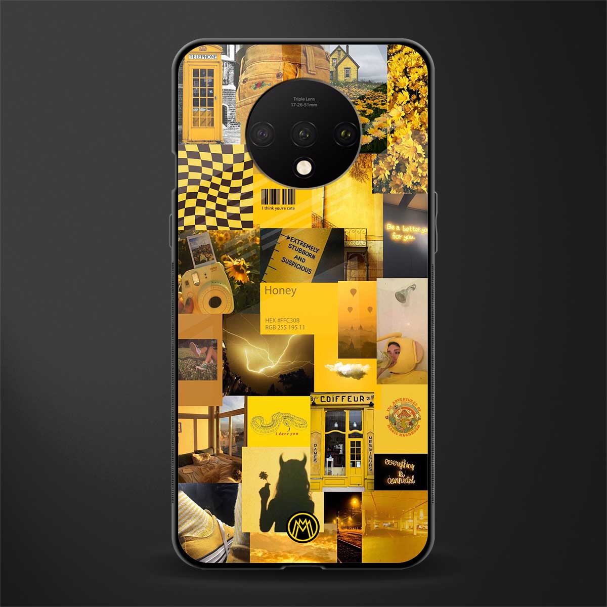 black yellow aesthetic collage glass case for oneplus 7t image
