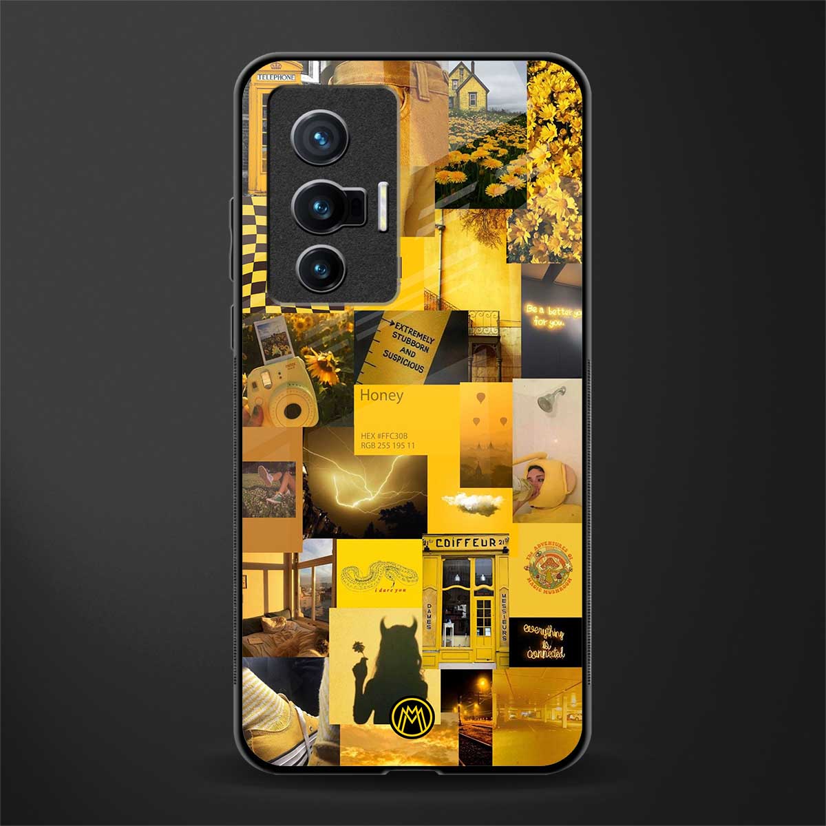 black yellow aesthetic collage glass case for vivo x70 image