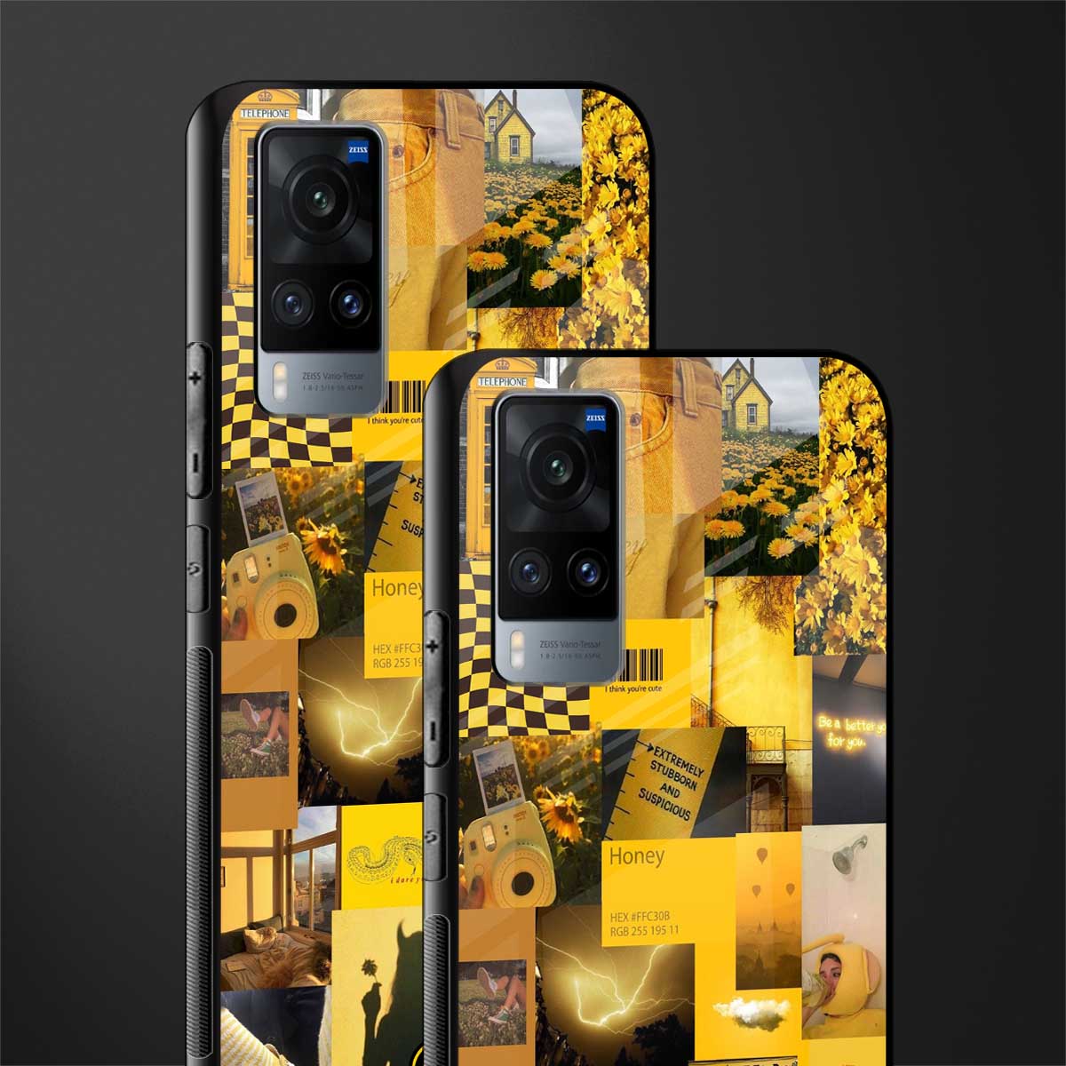 black yellow aesthetic collage glass case for vivo x60 image-2