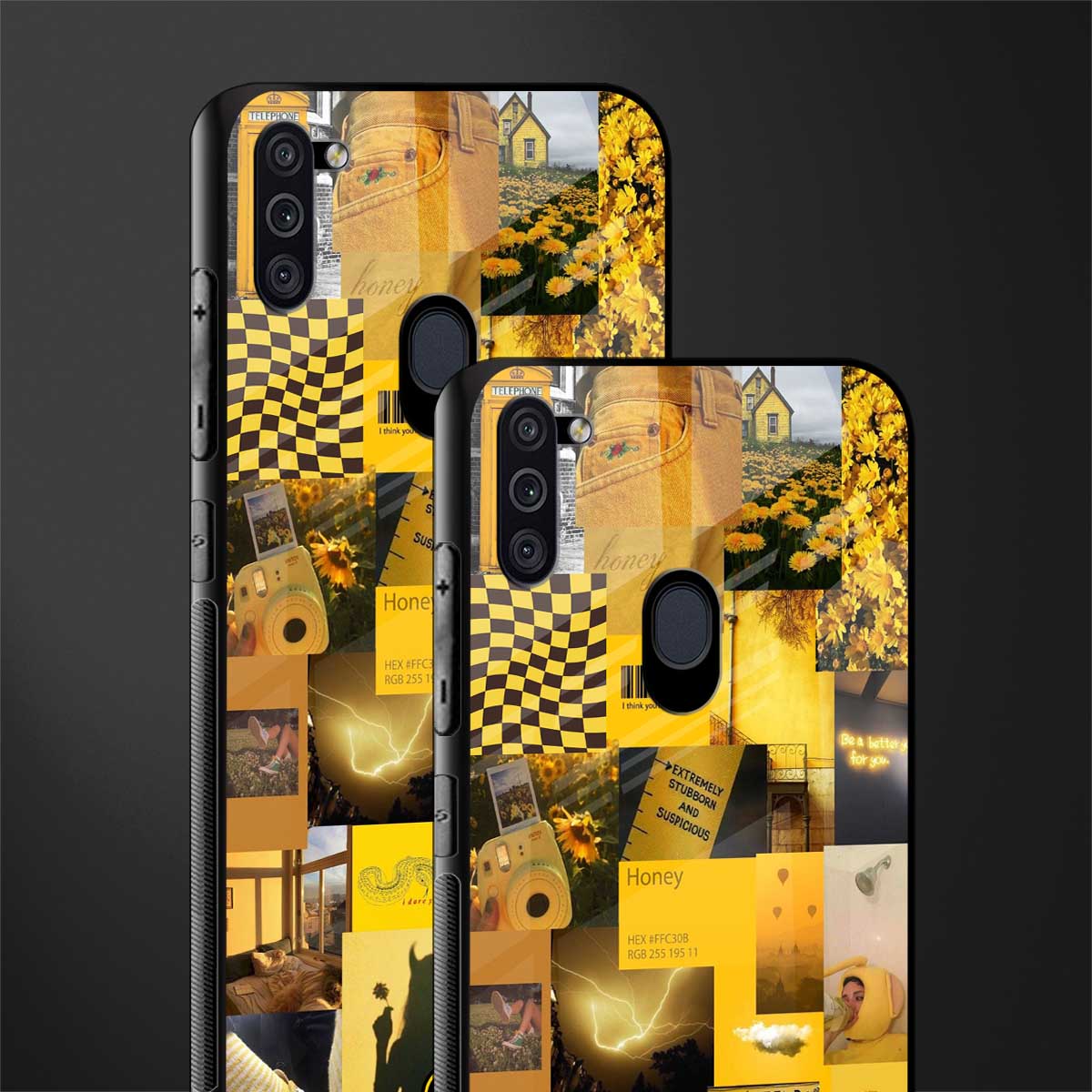 black yellow aesthetic collage glass case for samsung galaxy m11 image-2