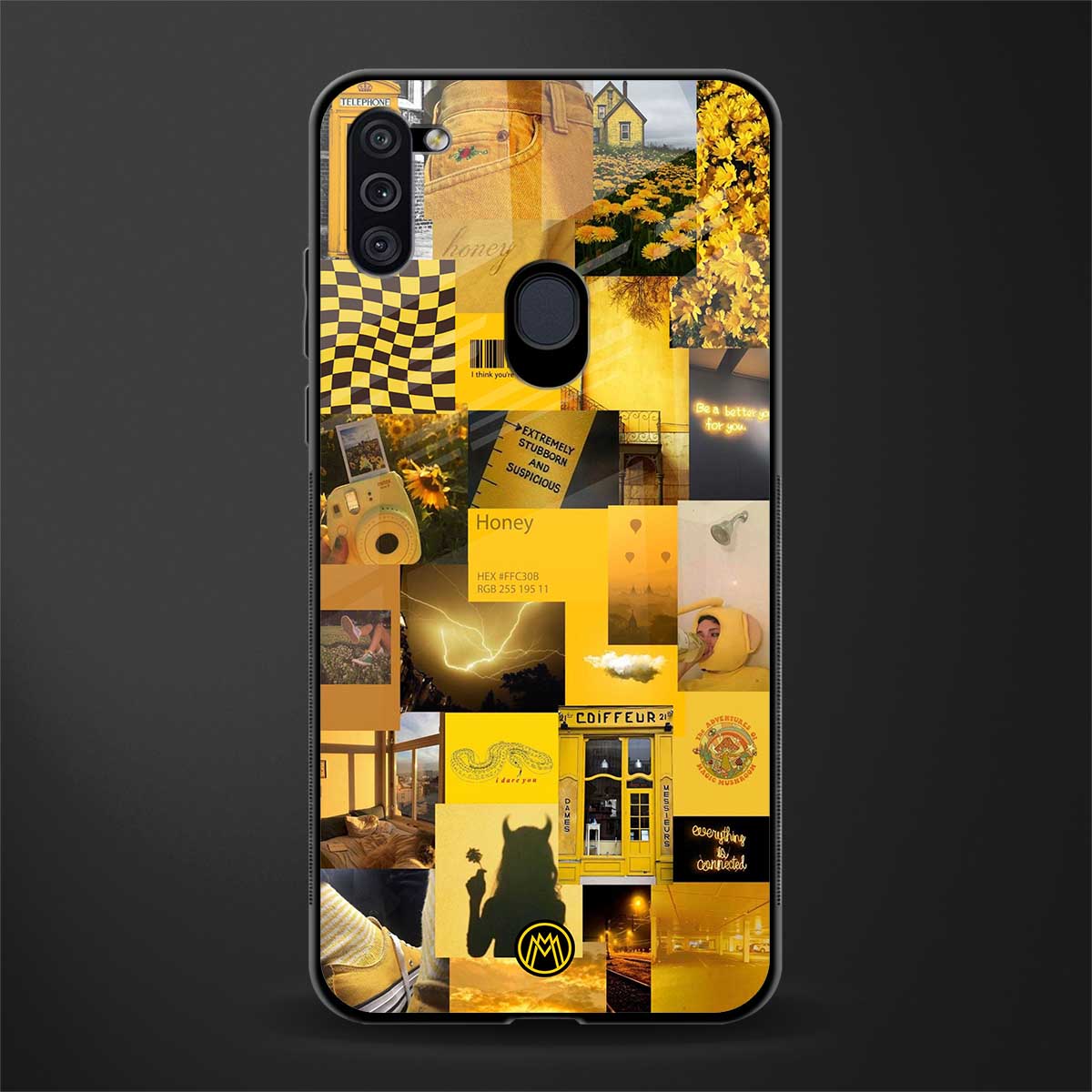 black yellow aesthetic collage glass case for samsung galaxy m11 image