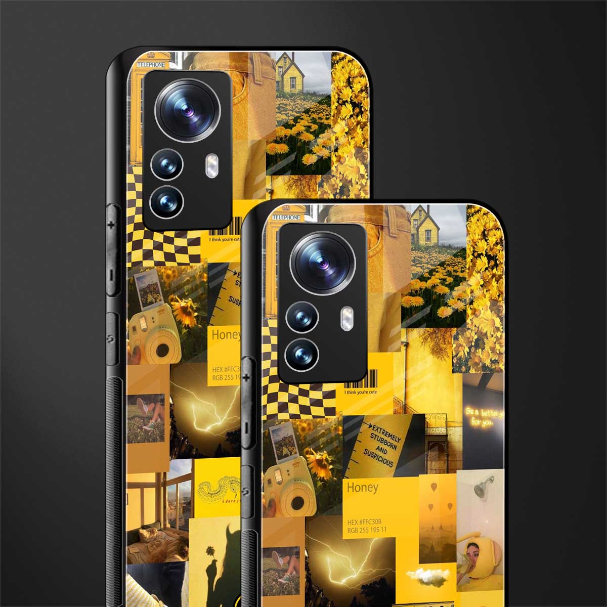 black yellow aesthetic collage back phone cover | glass case for xiaomi 12 pro