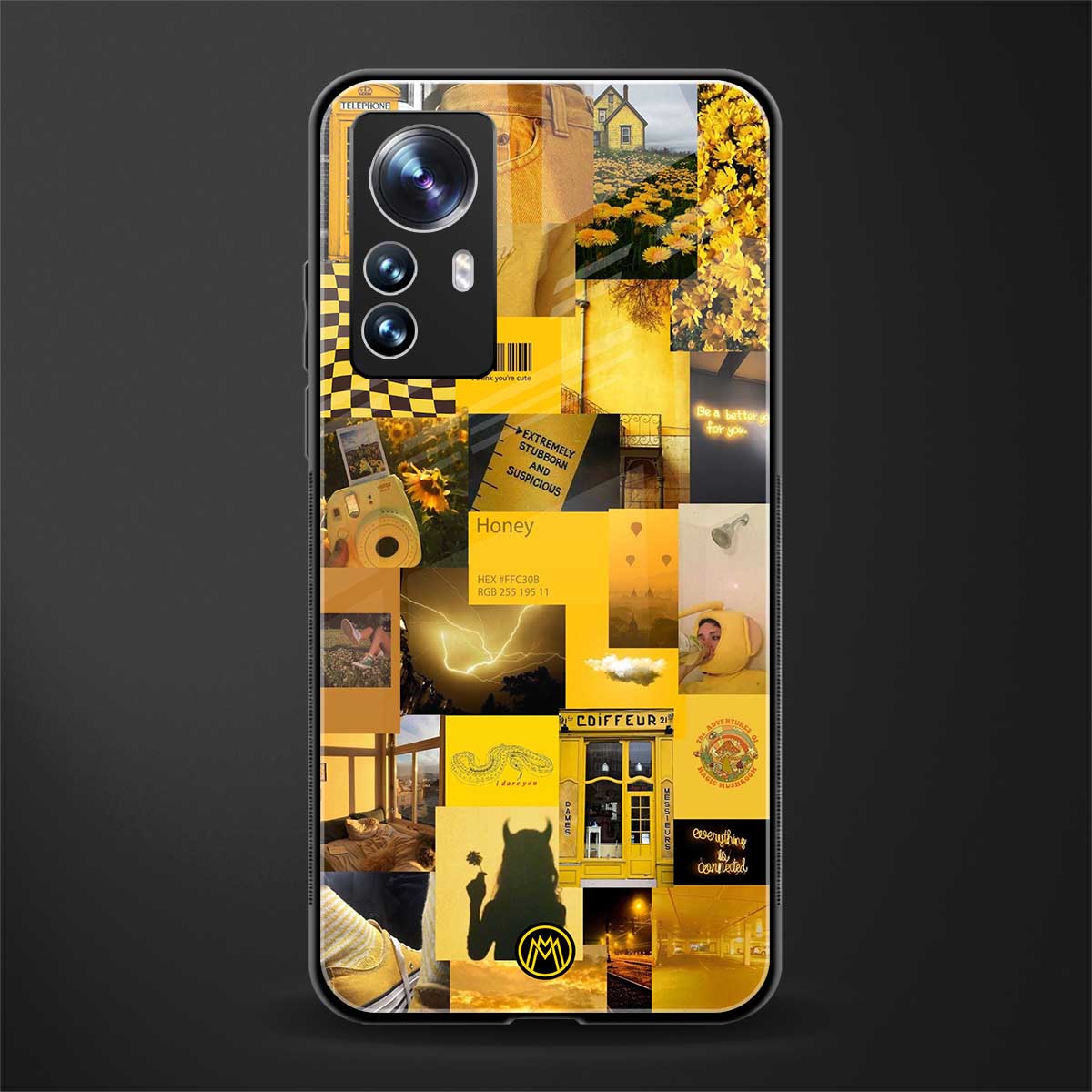 black yellow aesthetic collage back phone cover | glass case for xiaomi 12 pro