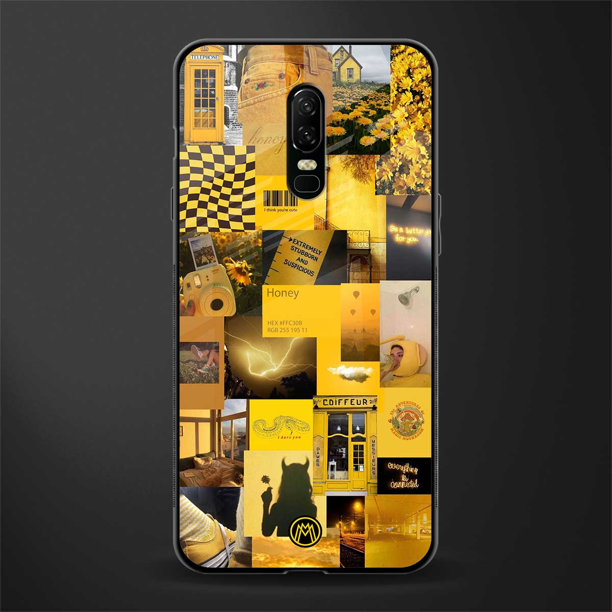 black yellow aesthetic collage glass case for oneplus 6 image