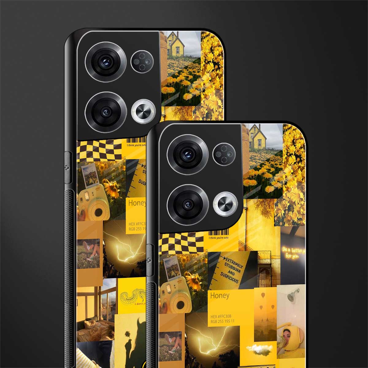 black yellow aesthetic collage back phone cover | glass case for oppo reno 8 pro