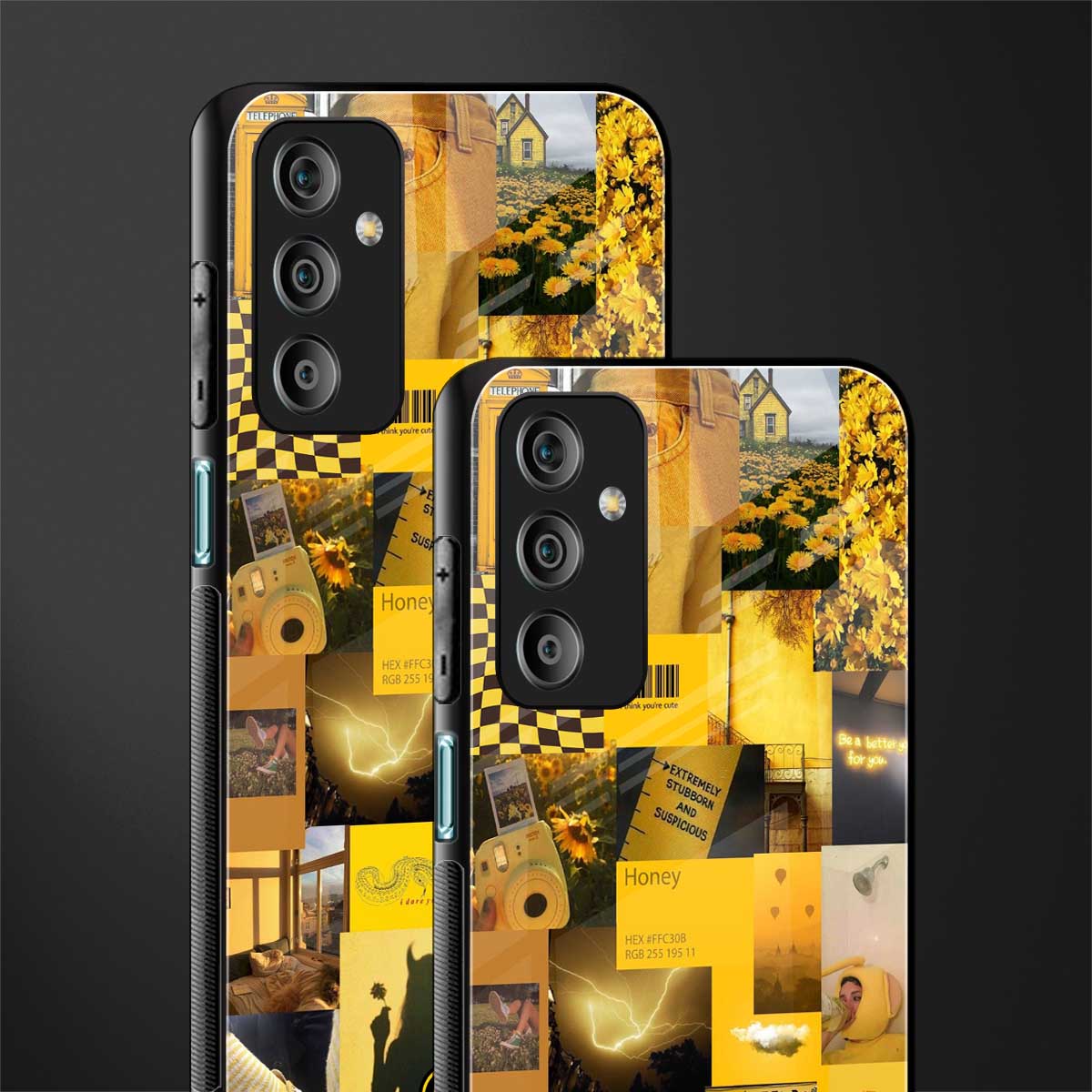 black yellow aesthetic collage back phone cover | glass case for samsung galaxy f23 5g