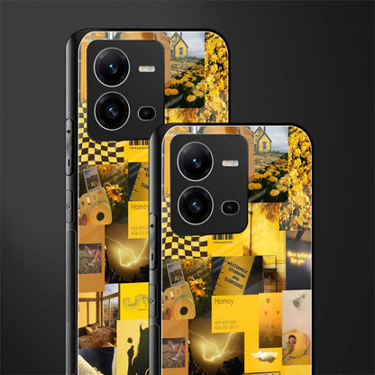 black yellow aesthetic collage back phone cover | glass case for vivo v25-5g