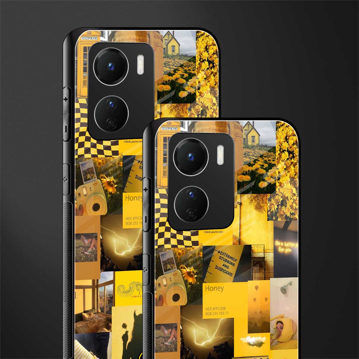 black yellow aesthetic collage back phone cover | glass case for vivo y16