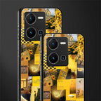 black yellow aesthetic collage back phone cover | glass case for vivo y35 4g