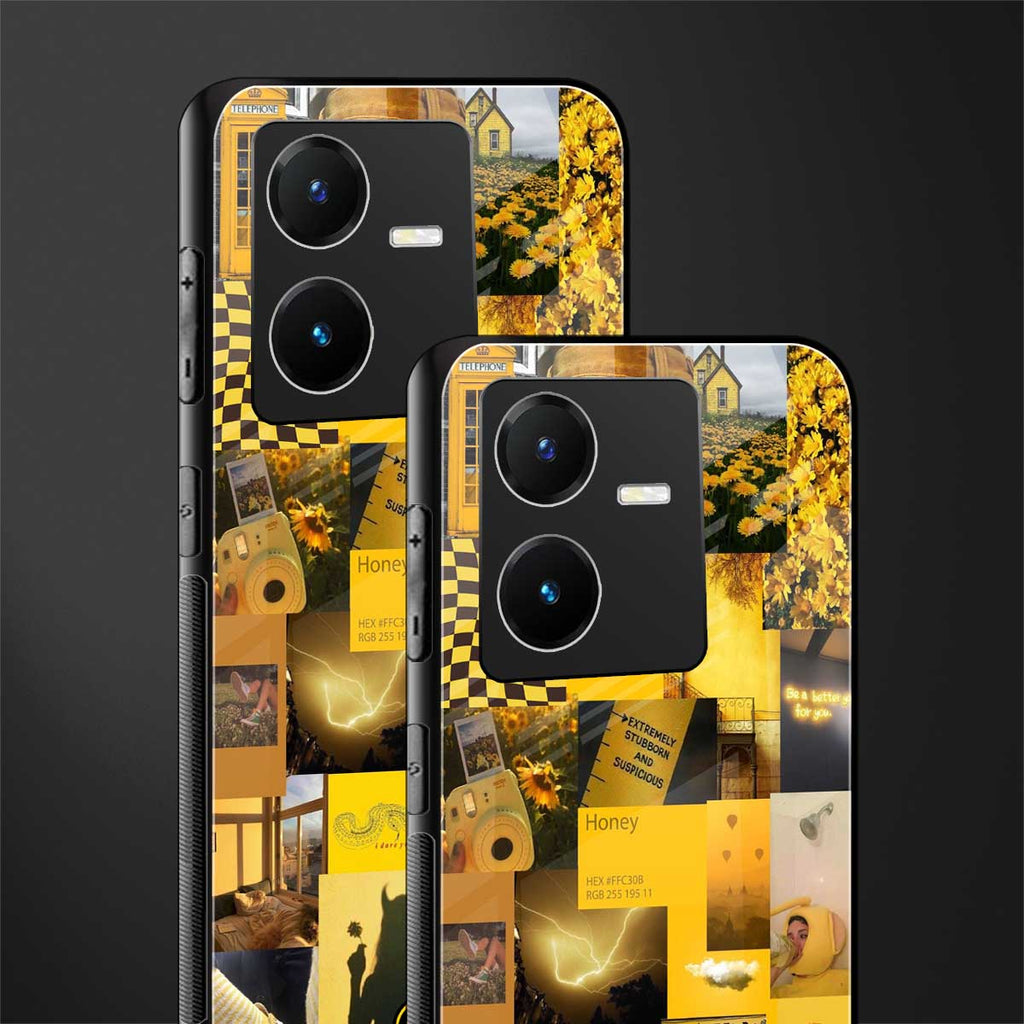 black yellow aesthetic collage back phone cover | glass case for vivo y22