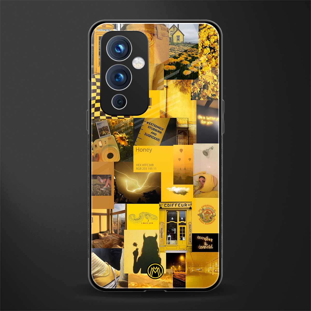 black yellow aesthetic collage back phone cover | glass case for oneplus 9