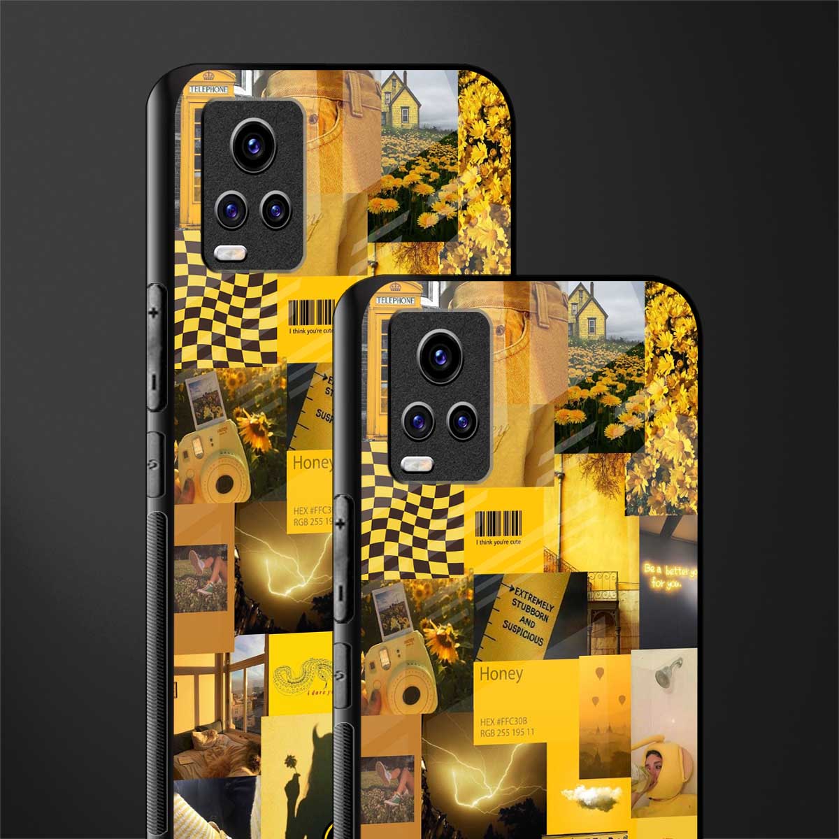 black yellow aesthetic collage back phone cover | glass case for vivo v21e 4g